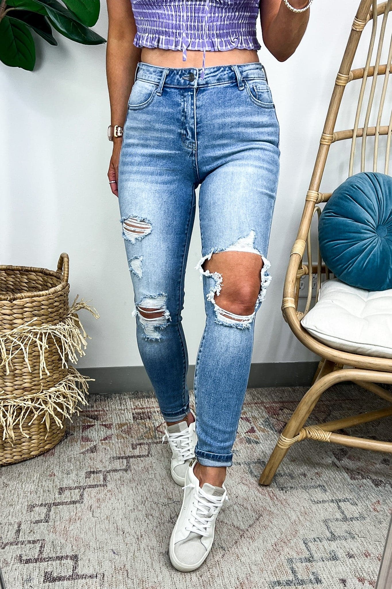  Caballera Distressed Cuffed Crop Skinny Jeans - Madison and Mallory