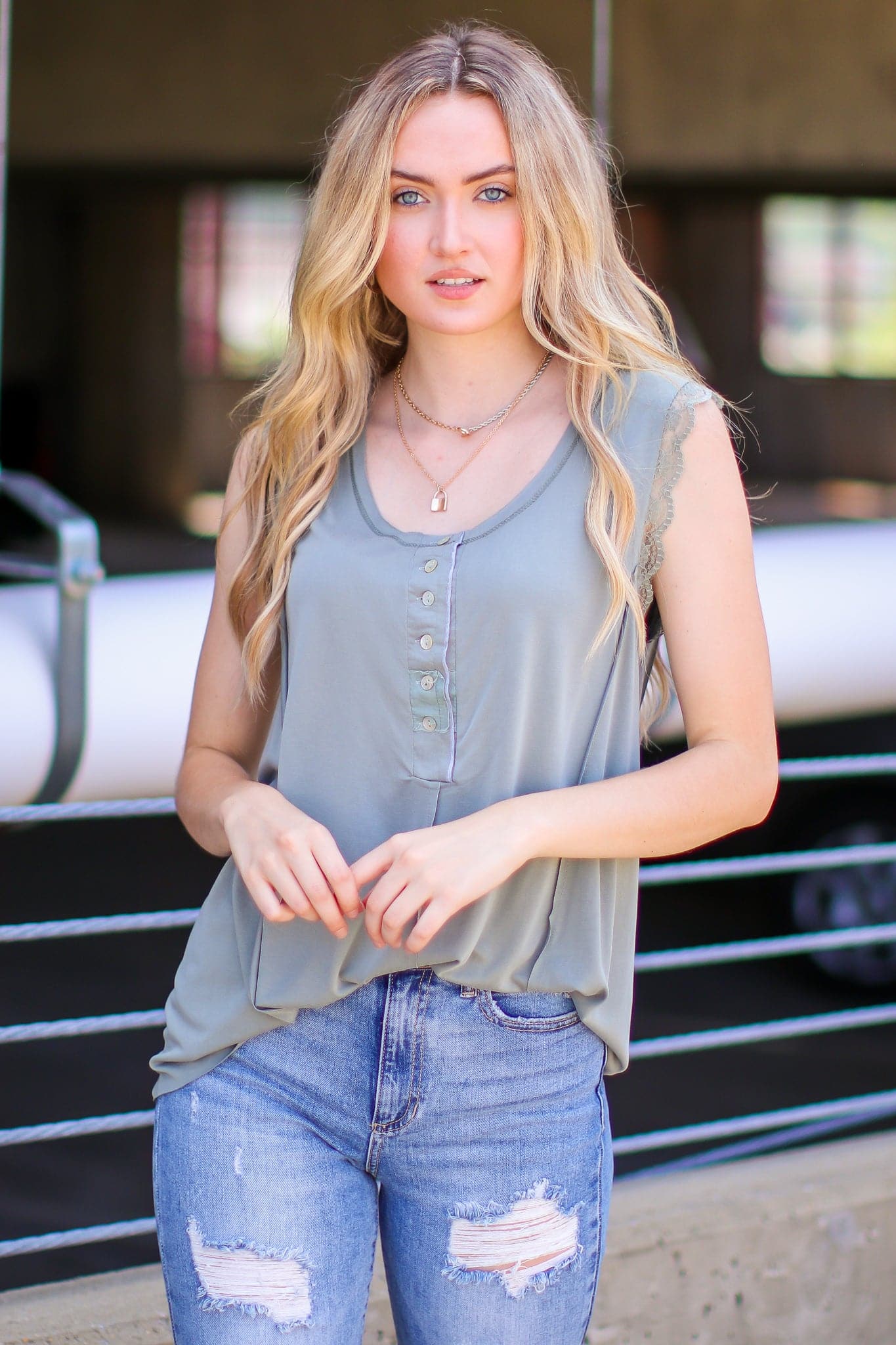 S / Sage Caleigh Lace Trim Top - FINAL SALE - Madison and Mallory