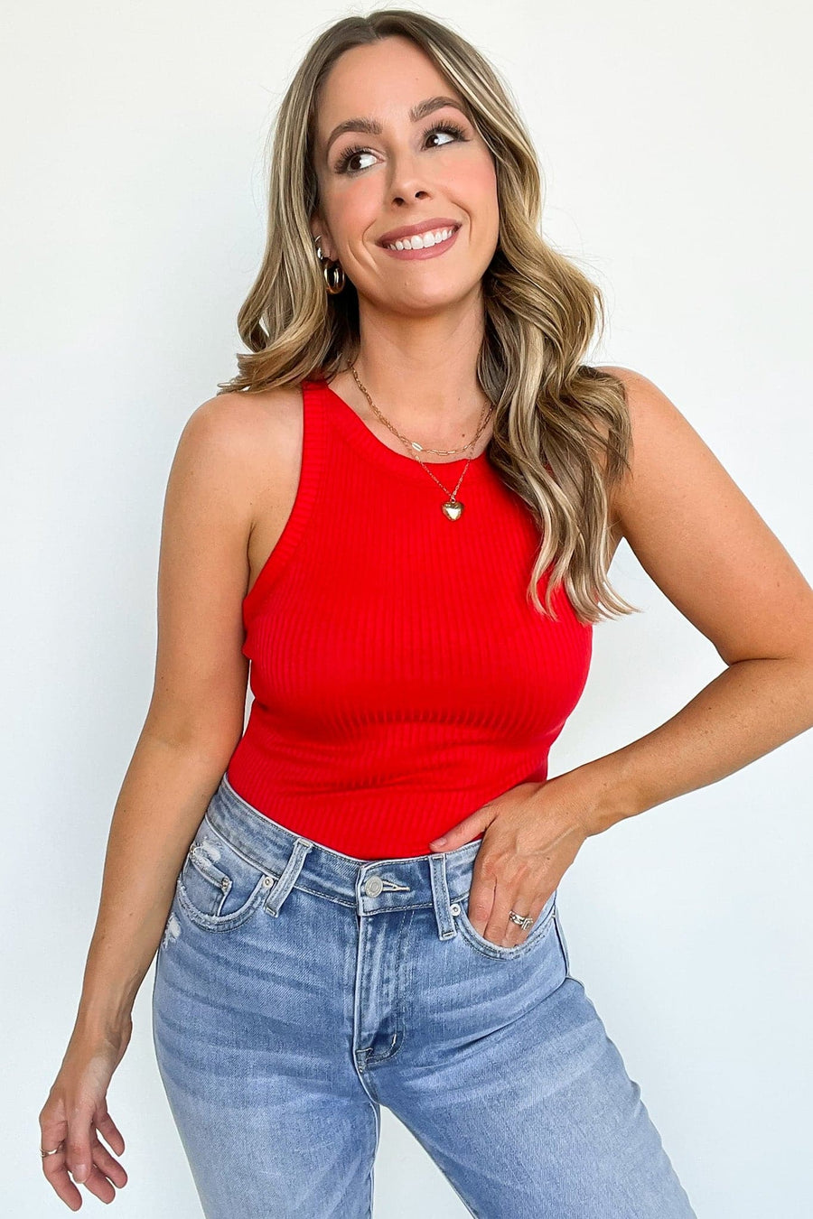 Red / XS Calinah Ribbed Sleeveless Bodysuit - FINAL SALE - Madison and Mallory