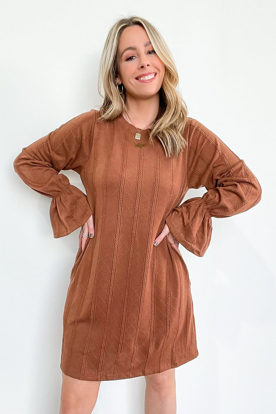  Call Me Cozy Cable Knit Bell Sleeve Dress - FINAL SALE - Madison and Mallory