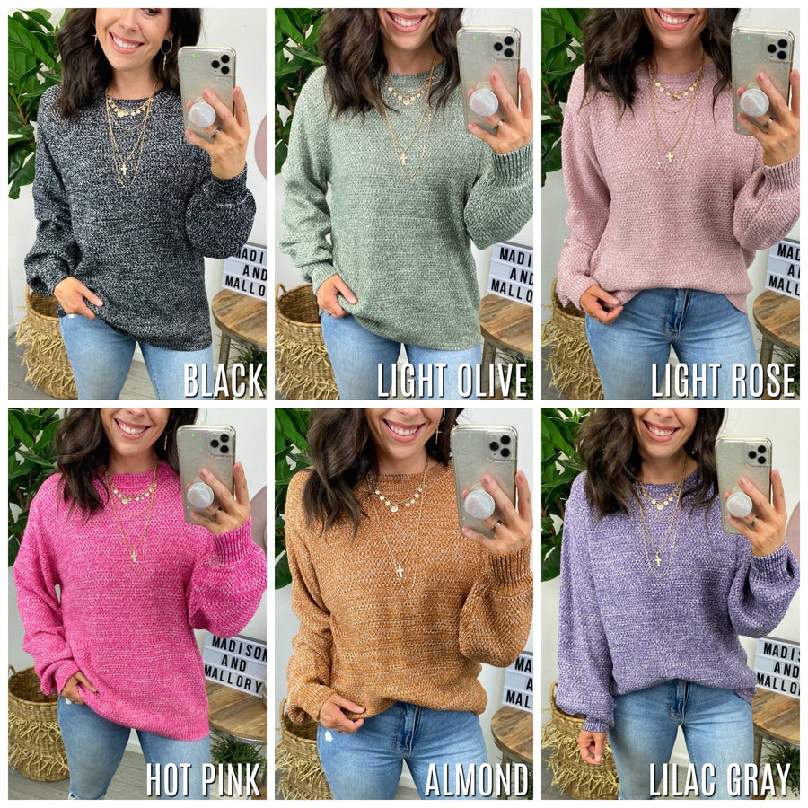  Callix Melange Knit Balloon Sleeve Sweater - Madison and Mallory