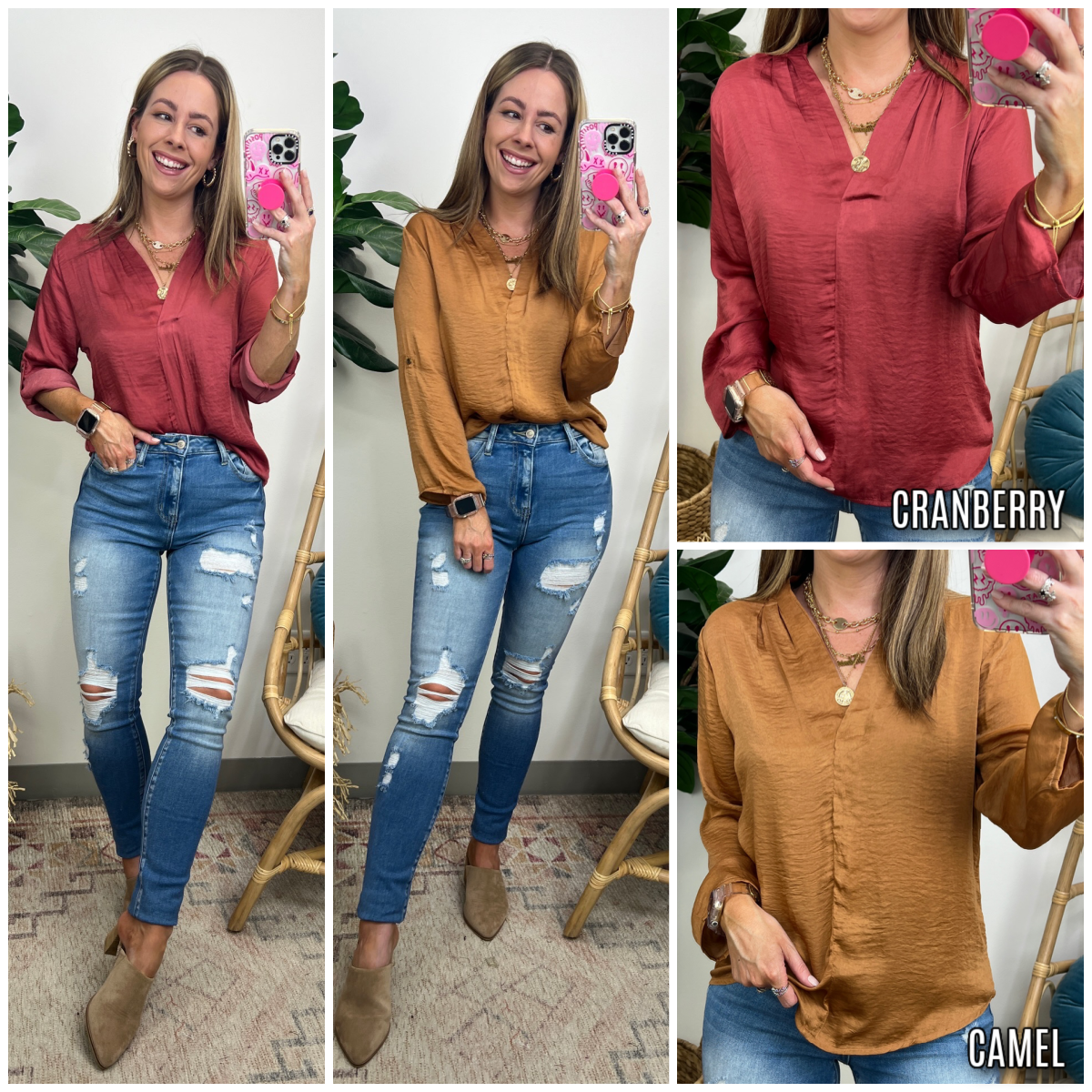  Cardiff Satin V-Neck Top - Madison and Mallory