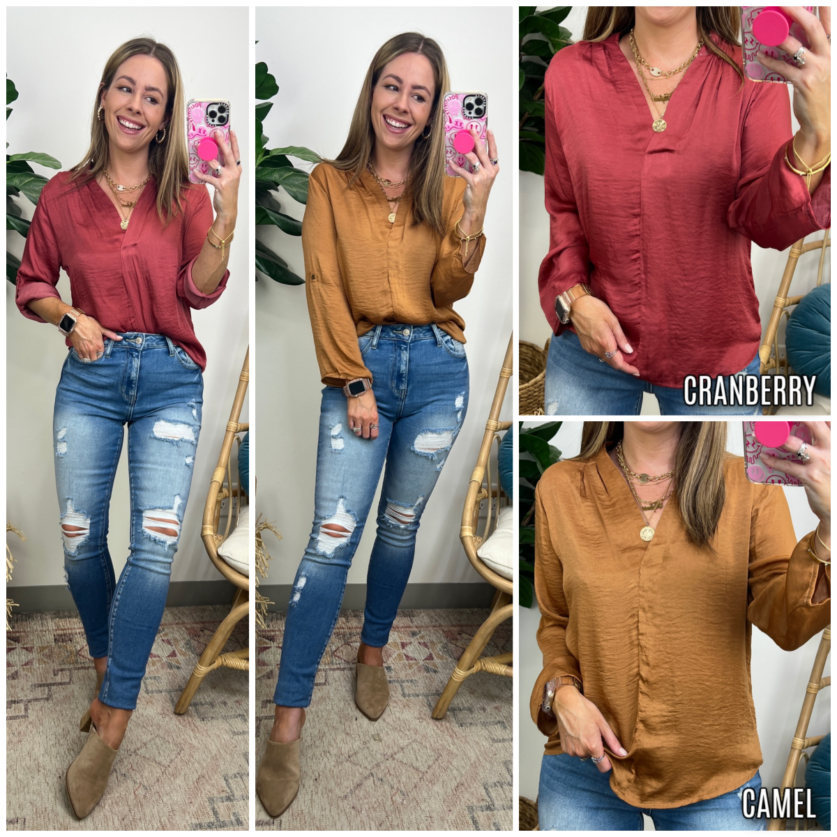 Cardiff Satin V-Neck Top - FINAL SALE - Madison and Mallory