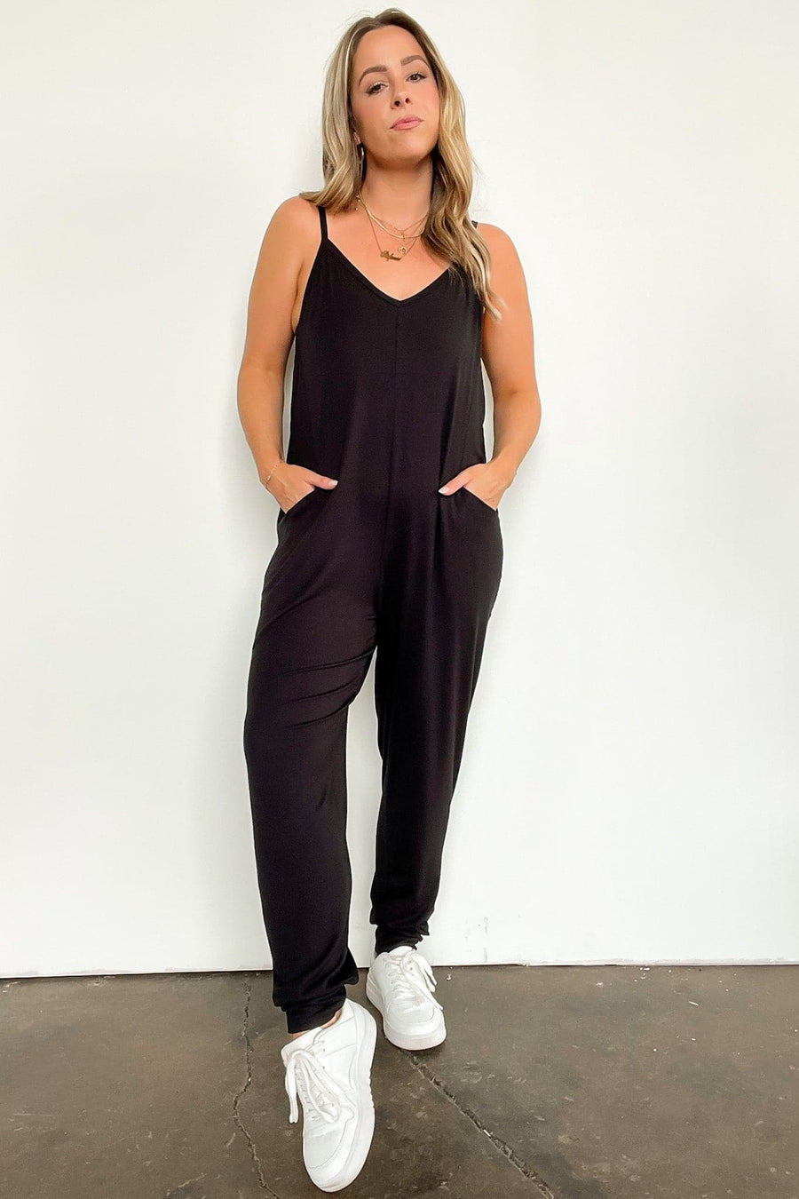 Black / S Carlena V-Neck Jumpsuit - BACK IN STOCK - Madison and Mallory