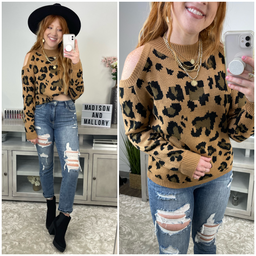  Carry the Tune Cold Shoulder Animal Print Sweater - FINAL SALE - Madison and Mallory