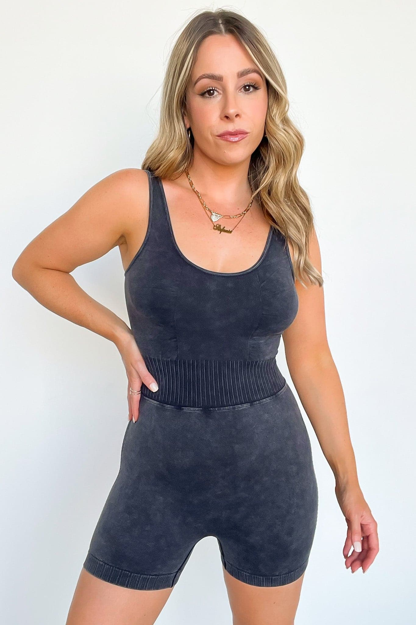  Casual Concept Washed Knit Athleisure Romper - BACK IN STOCK - Madison and Mallory