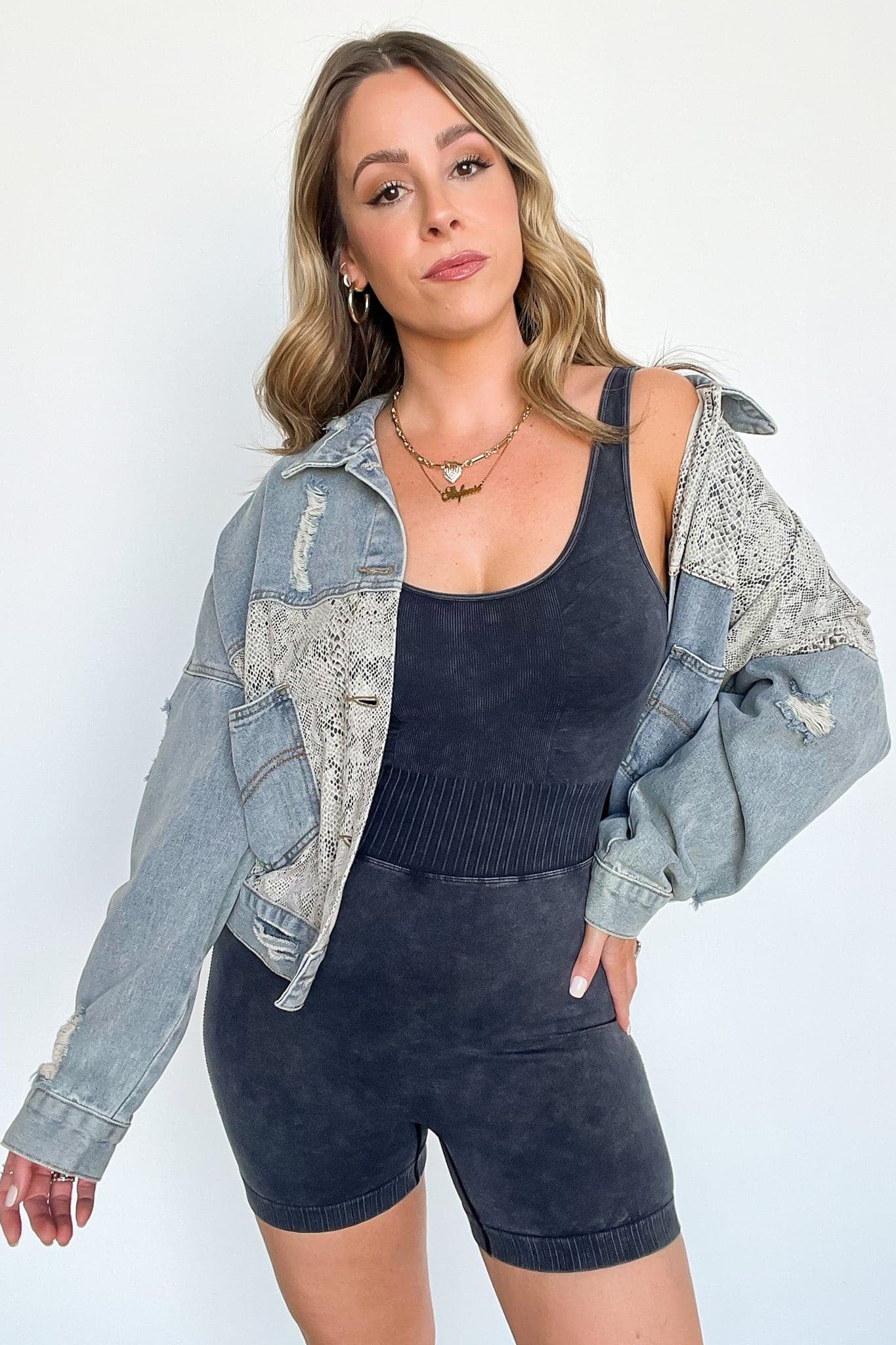 Ash Black / SM Casual Concept Washed Knit Athleisure Romper - BACK IN STOCK - Madison and Mallory