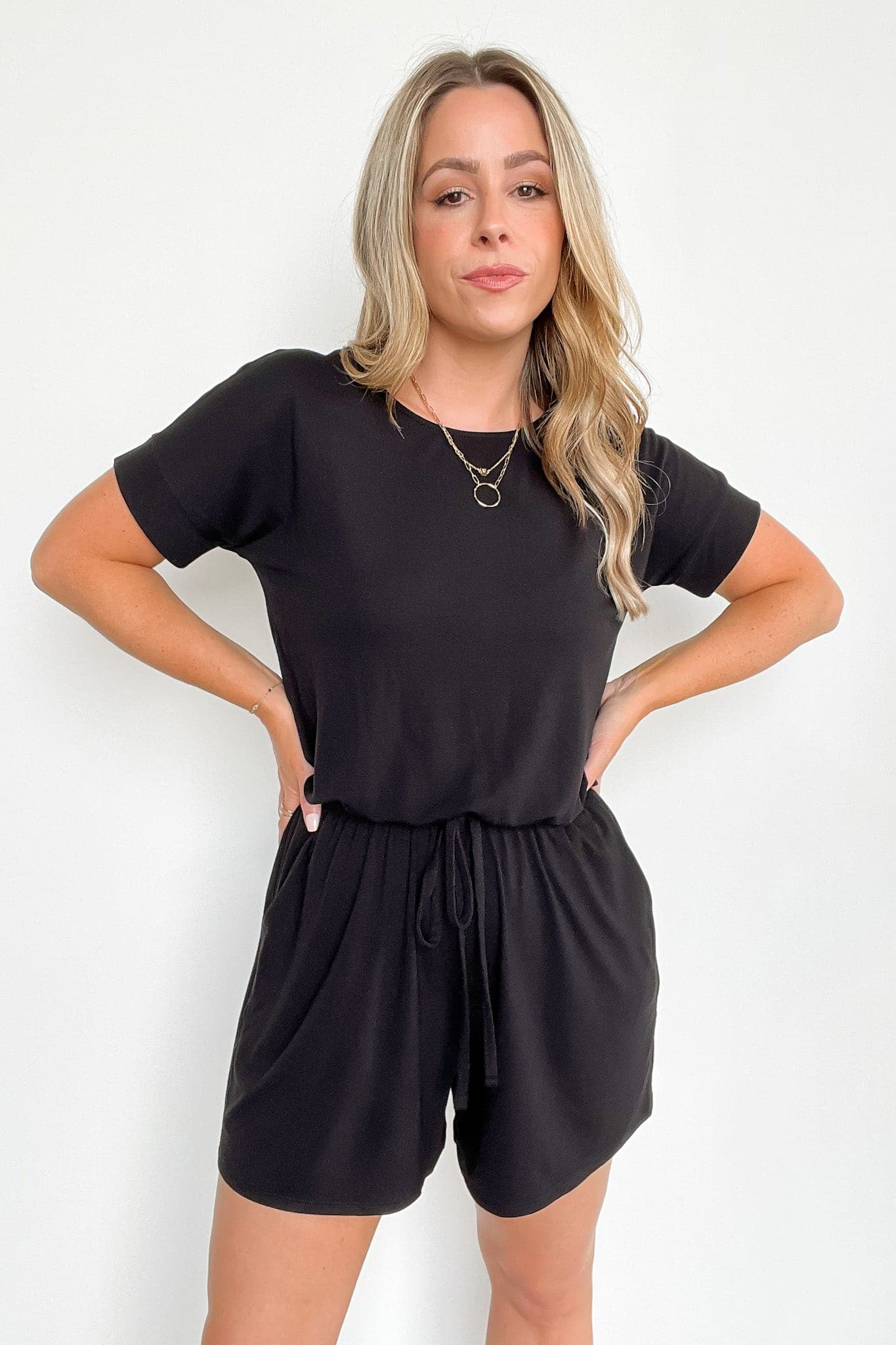 Black / S Casual Obsession Drawstring Romper - FINAL SALE - Madison and Mallory