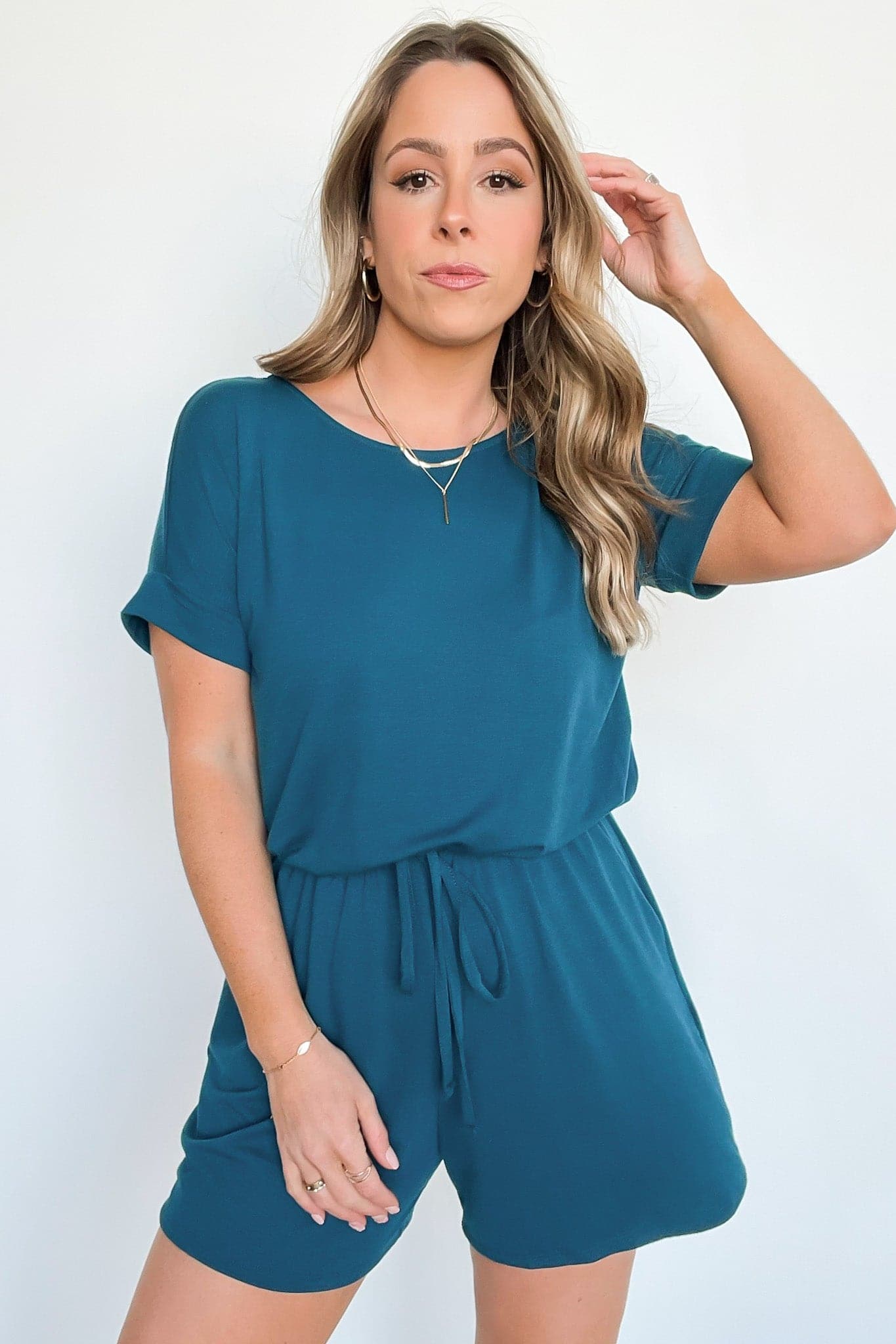 Teal / S Casual Obsession Drawstring Romper - FINAL SALE - Madison and Mallory