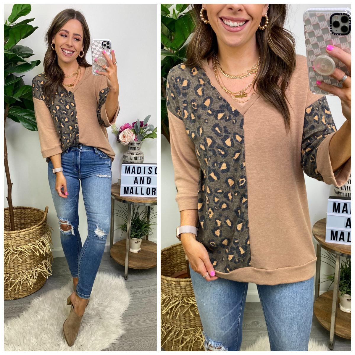  Cecily Animal Print Color Block Top - Madison and Mallory