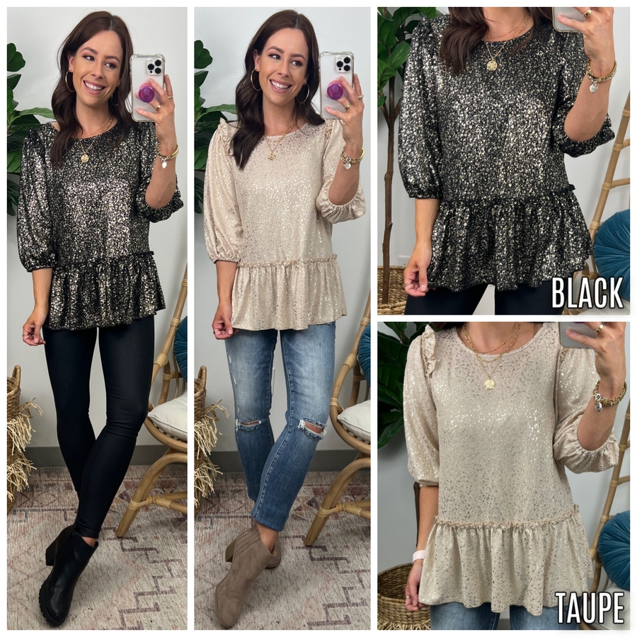 Champagne Showers Metallic Ruffle Top - FINAL SALE - Madison and Mallory