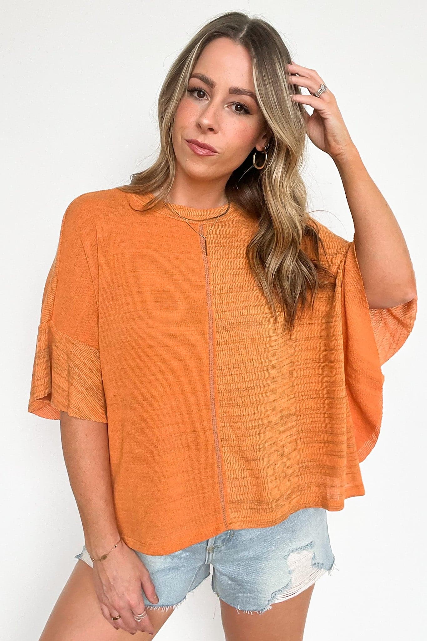  Charlyne Contrast Fabric Relaxed Fit Top - FINAL SALE - Madison and Mallory
