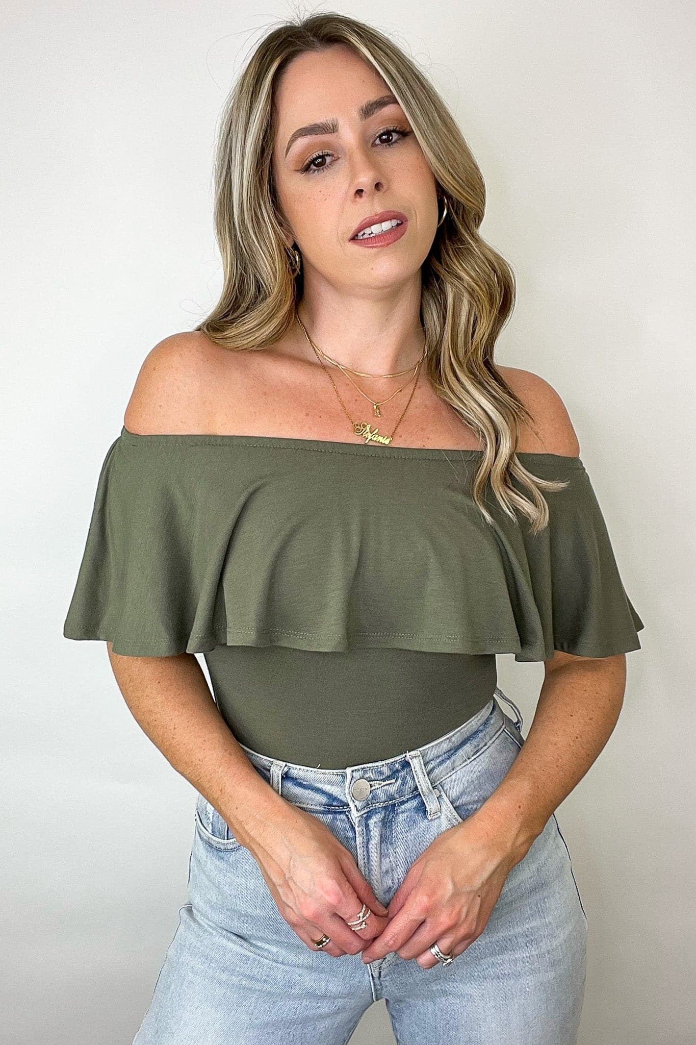  Charmed Away Ruffle Flounce Off Shoulder Bodysuit - BACK IN STOCK - Madison and Mallory