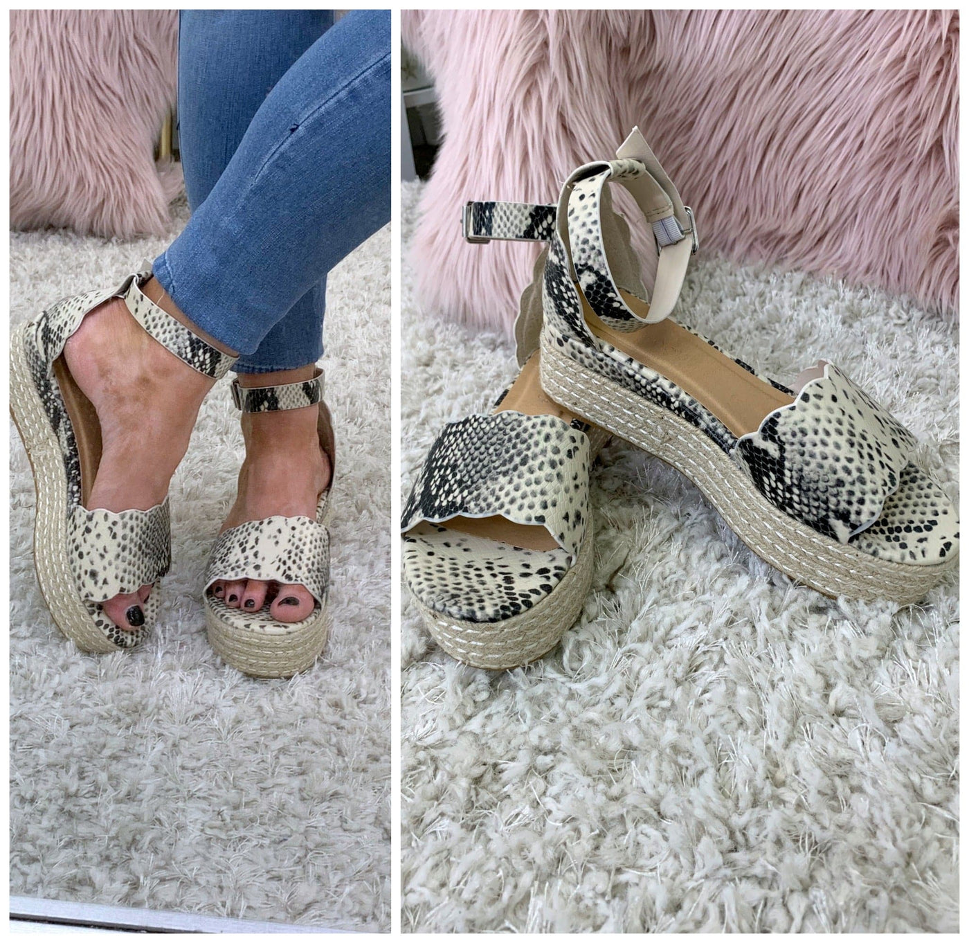  Chasing Lights Snake Print Wedges - FINAL SALE - Madison and Mallory