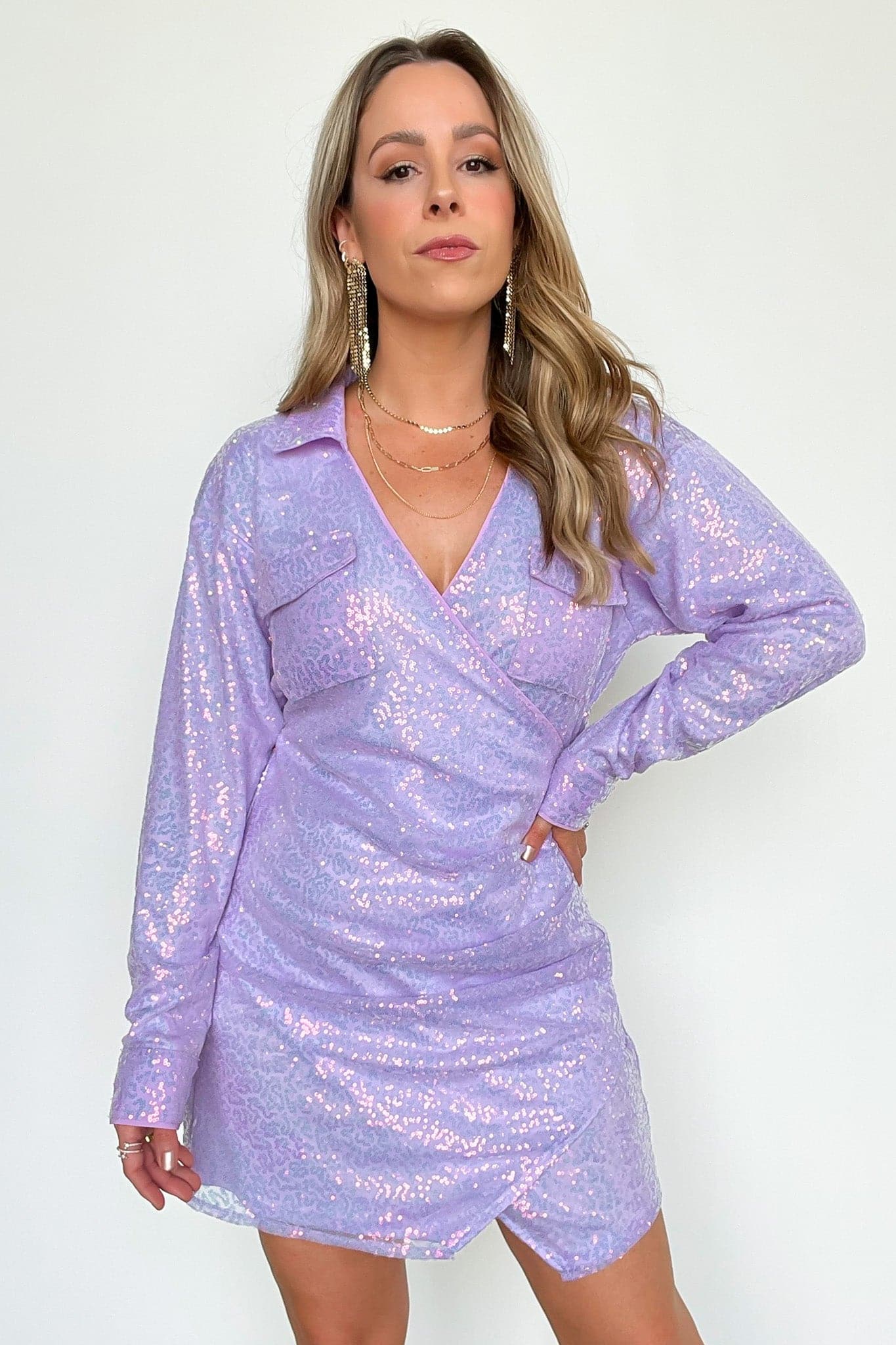  Cheers to Chic Sequin Wrap Collared Dress - FINAL SALE - Madison and Mallory