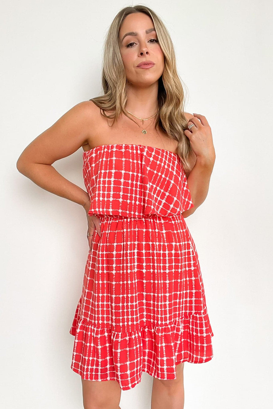 Red White / S Chic Image Plaid Flounce Ruffle Tiered Dress - FINAL SALE - Madison and Mallory