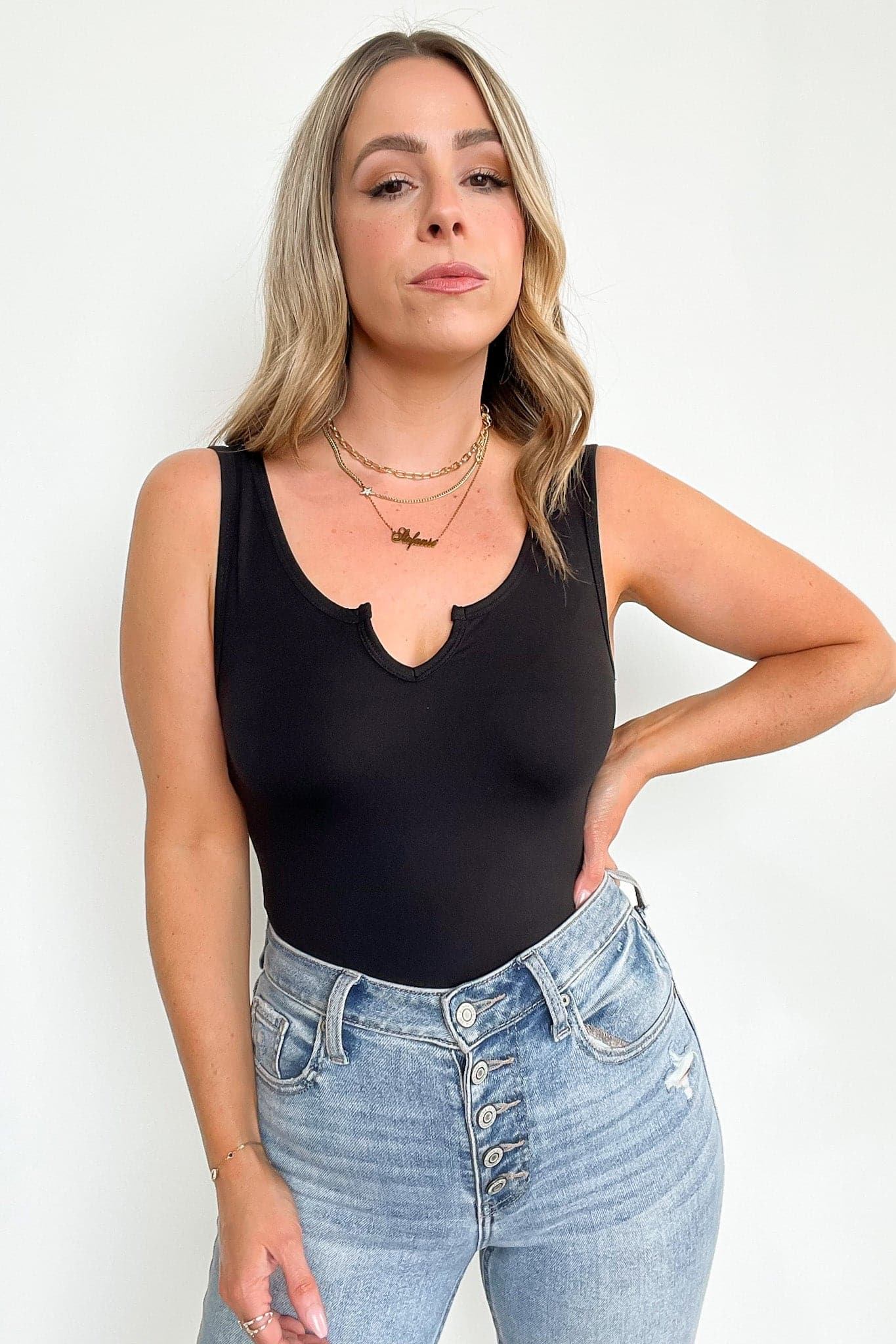  Clarette Notched Neck Bodysuit - Madison and Mallory