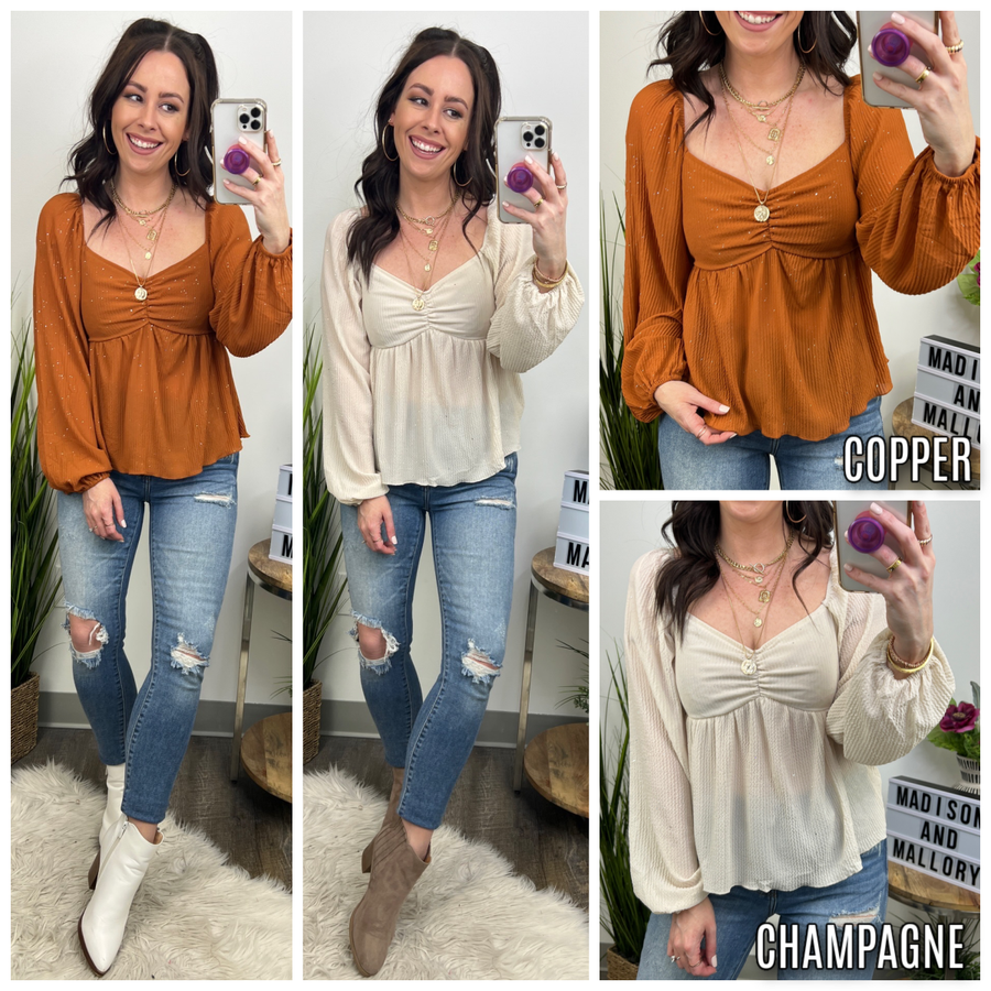 Colchester Speckled Babydoll Top - FINAL SALE - Madison and Mallory