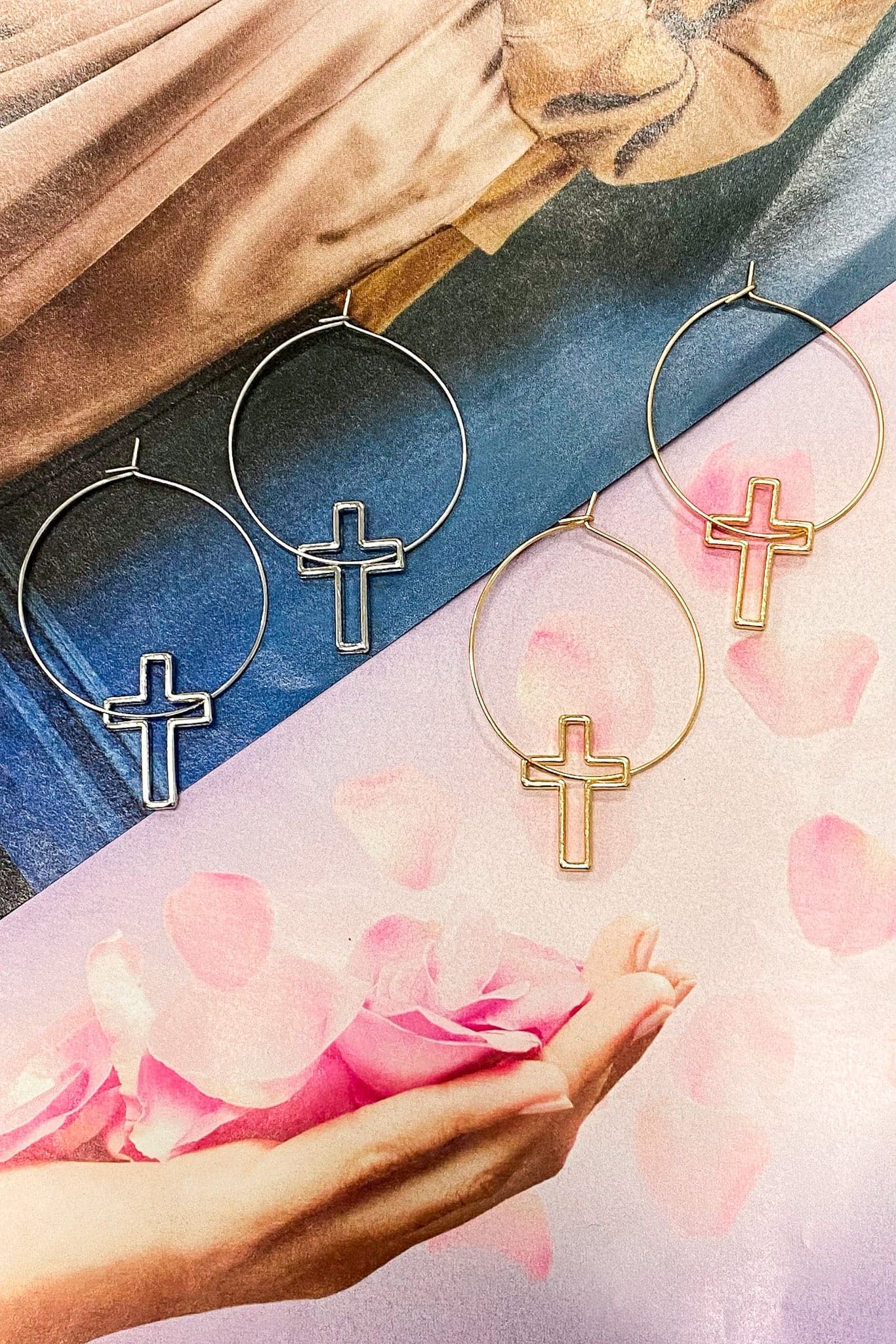 Gold Contentment Cross Hoop Earrings - FINAL SALE - Madison and Mallory
