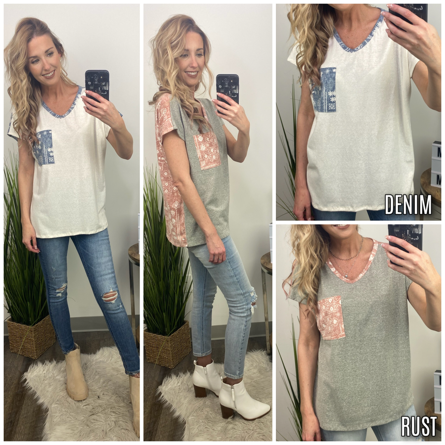 Cool Breeze Paisley Contrast Pocket Top - FINAL SALE - Madison and Mallory