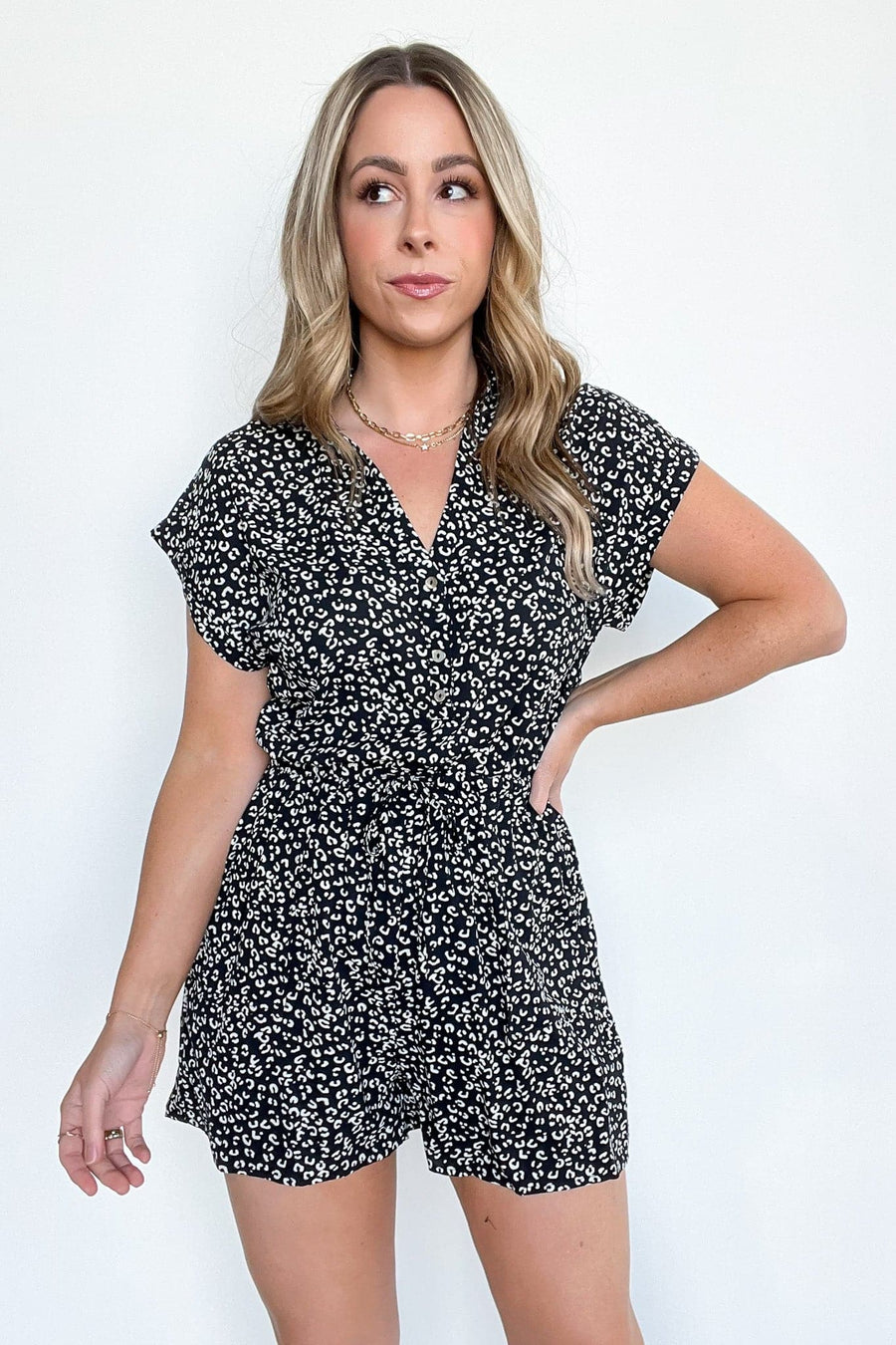  Cordell Animal Print Button Romper - FINAL SALE - Madison and Mallory