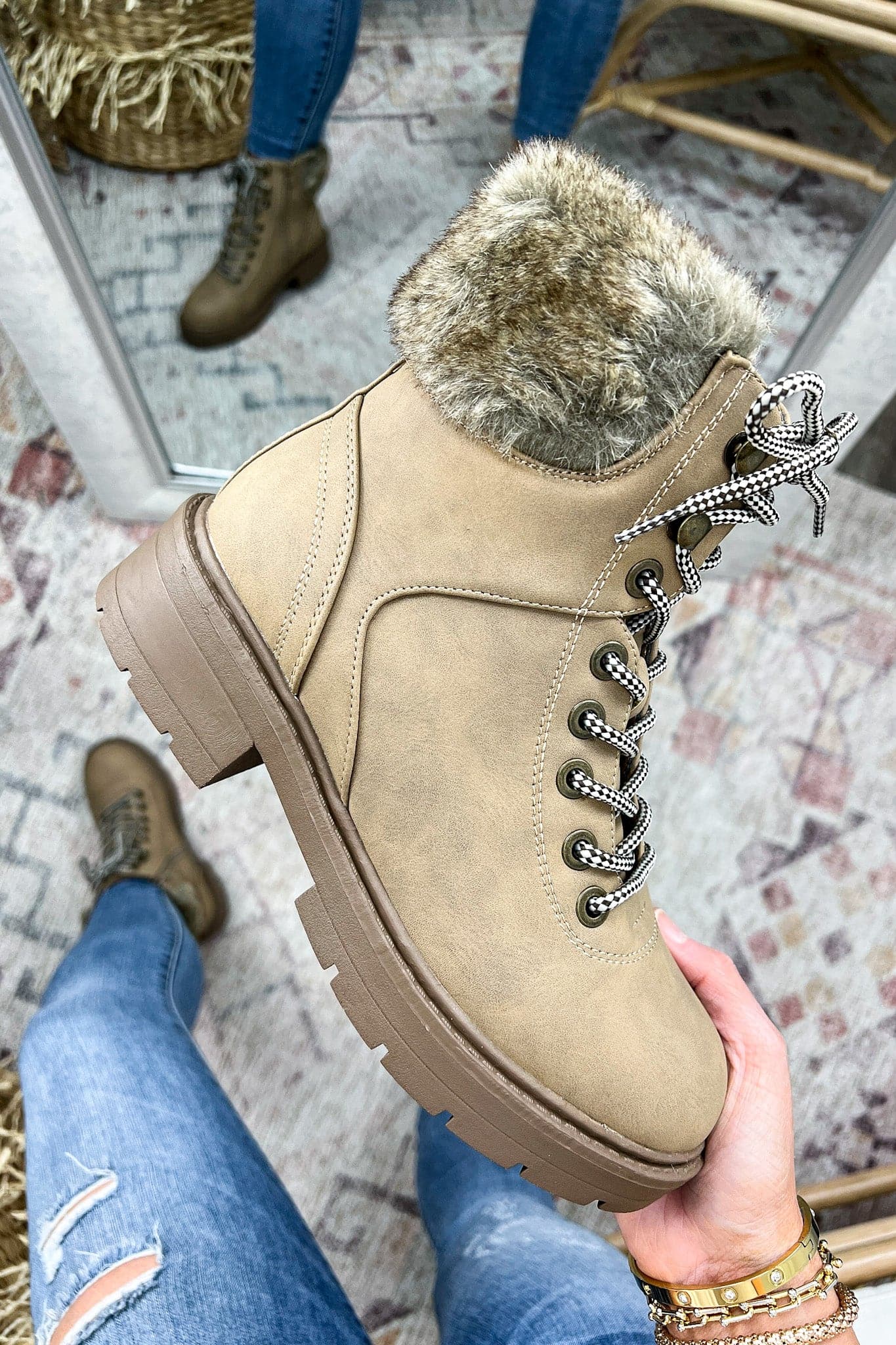 5.5 / Taupe Cozy Callings Faux Fur Boots - FINAL SALE - Madison and Mallory