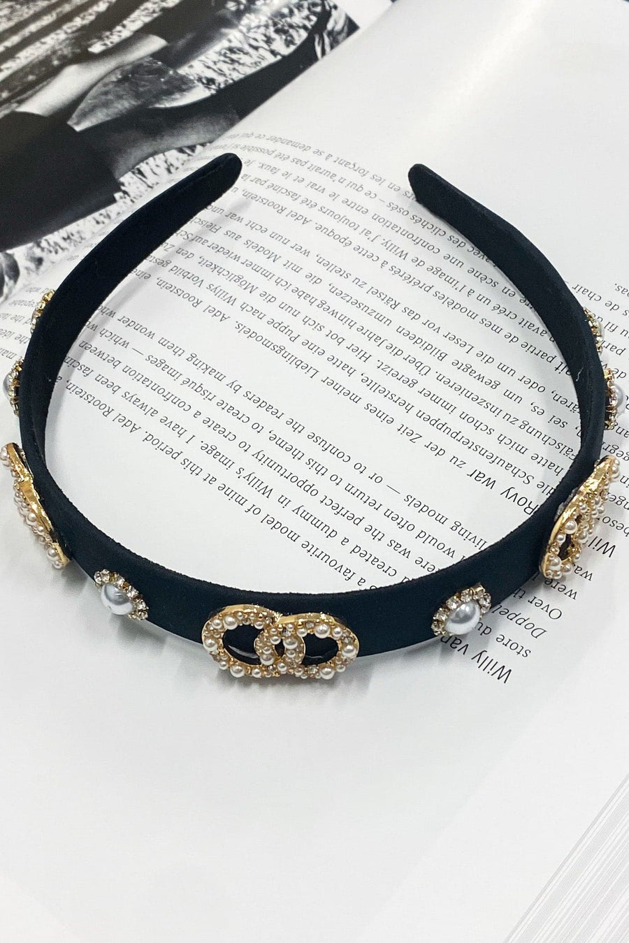 Gold/Clear/Black Crowning Glory Double Circle Pearl Accent Headband - FINAL SALE - Madison and Mallory