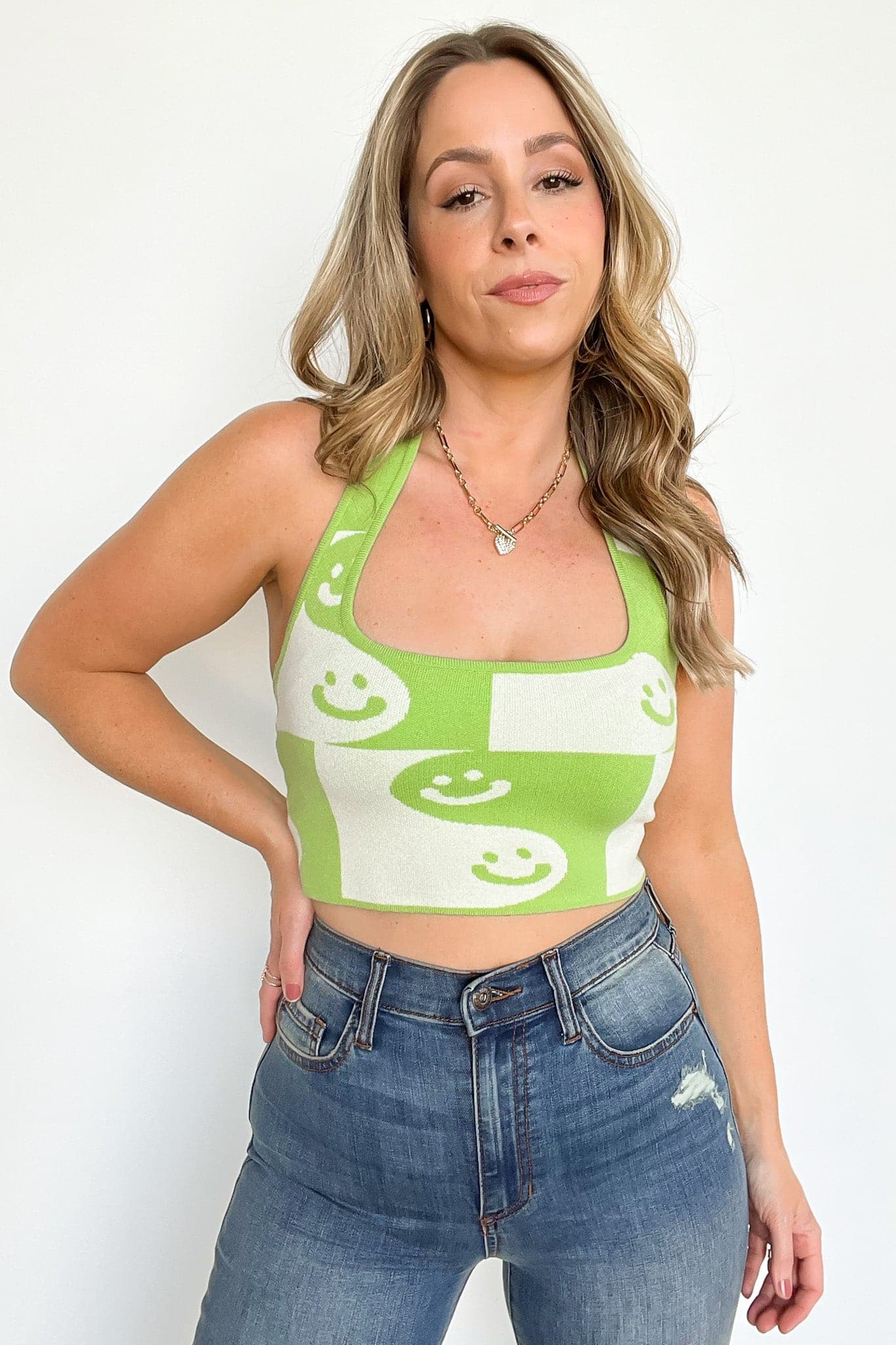  Cute to the Max Smiley Face Knit Halter Top - FINAL SALE - Madison and Mallory