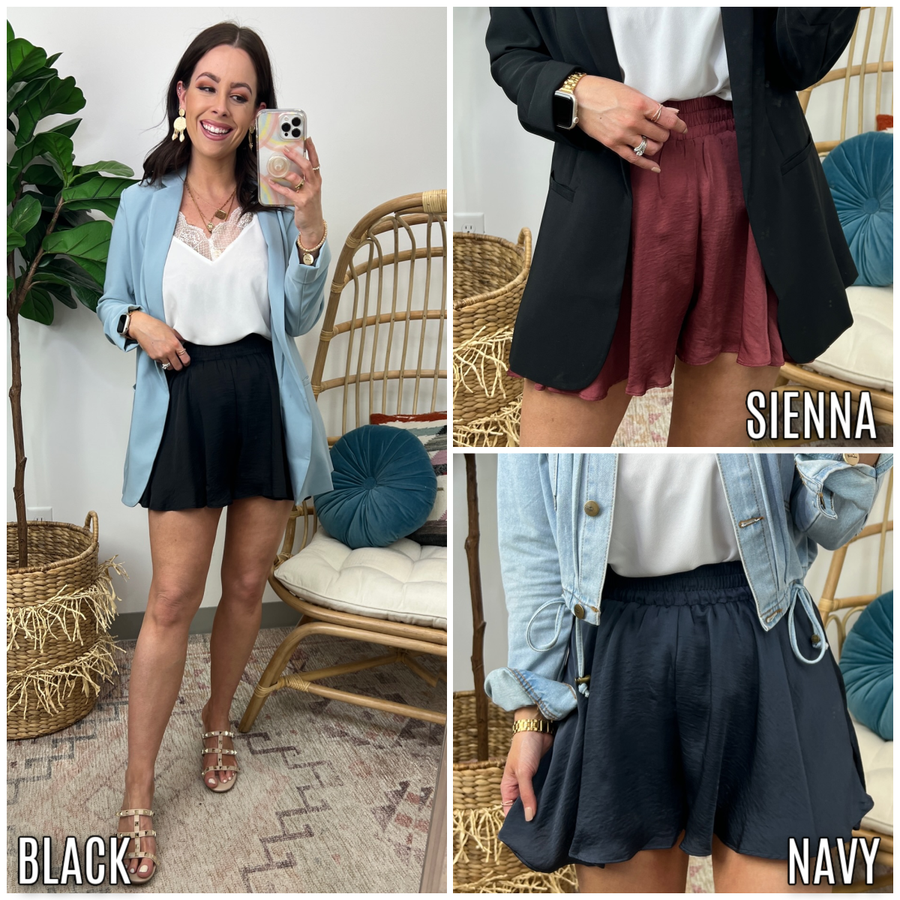 Daily Wonders Satin Flare Shorts - FINAL SALE - Madison and Mallory