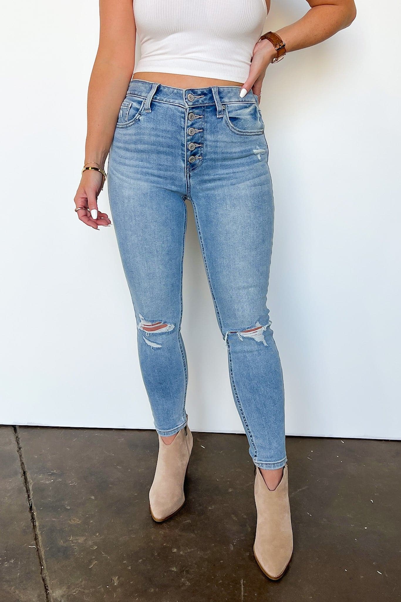  Dalarie High Rise Distressed Skinny Jeans - BACK IN STOCK - Madison and Mallory