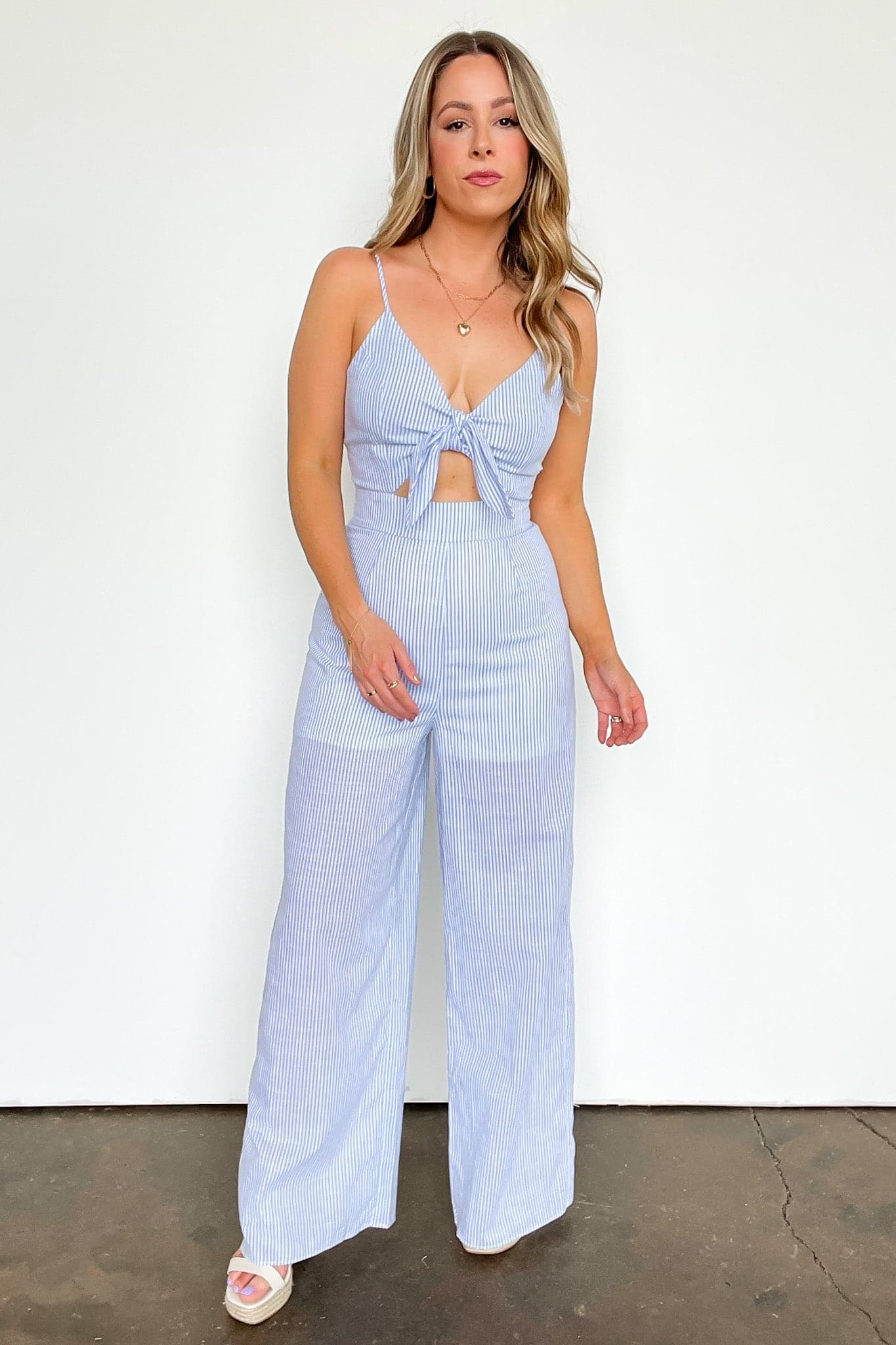  Darling Day Striped Cutout Tie Front Jumpsuit - Madison and Mallory