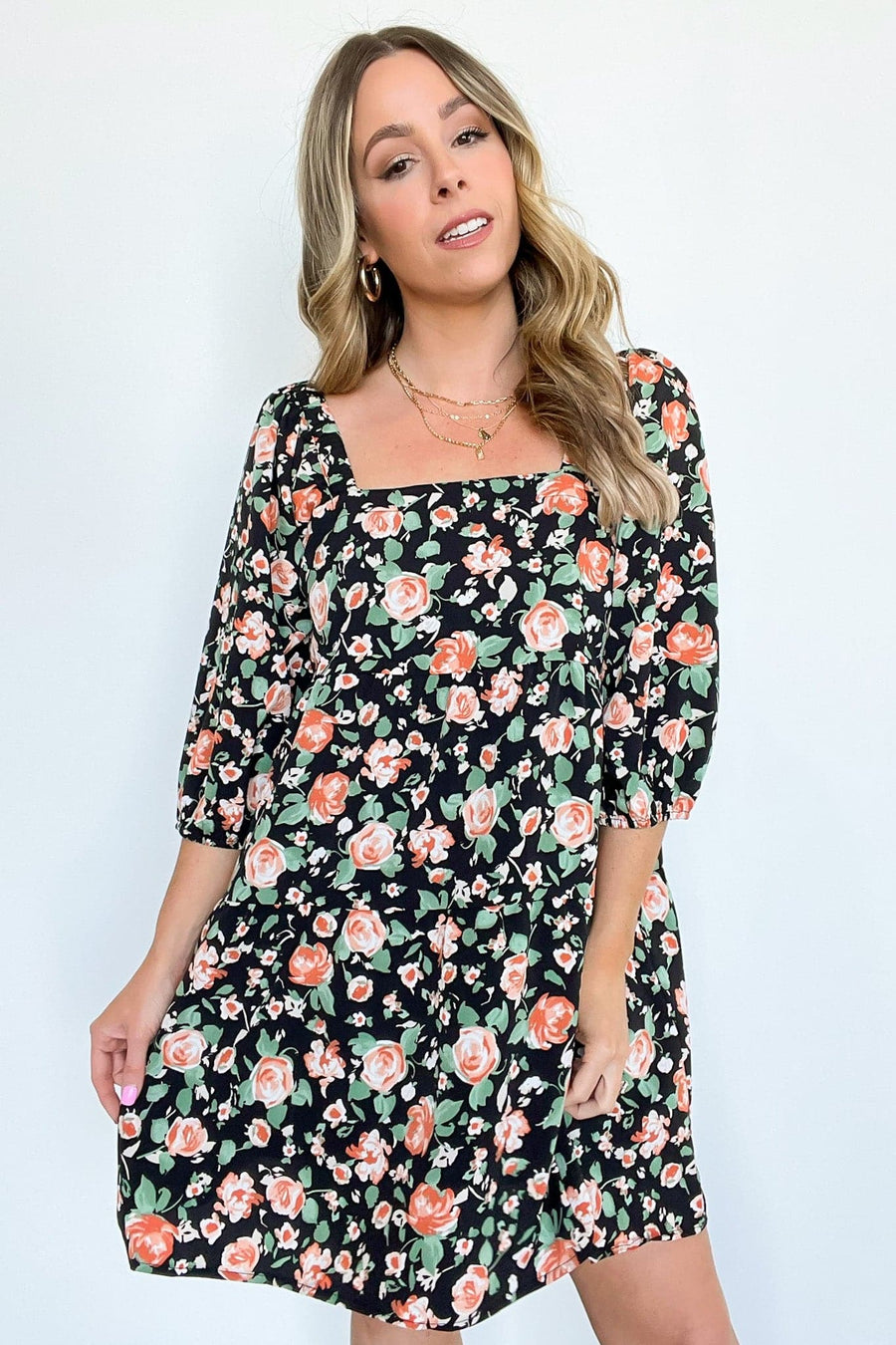 S / Black Darling Whimsy Floral Print Puff Sleeve Dress - FINAL SALE - Madison and Mallory