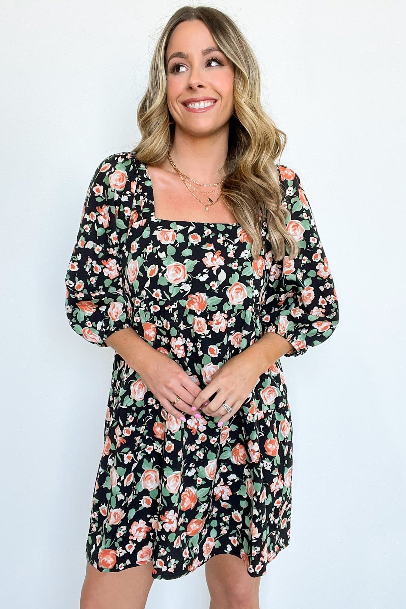  Darling Whimsy Floral Print Puff Sleeve Dress - FINAL SALE - Madison and Mallory