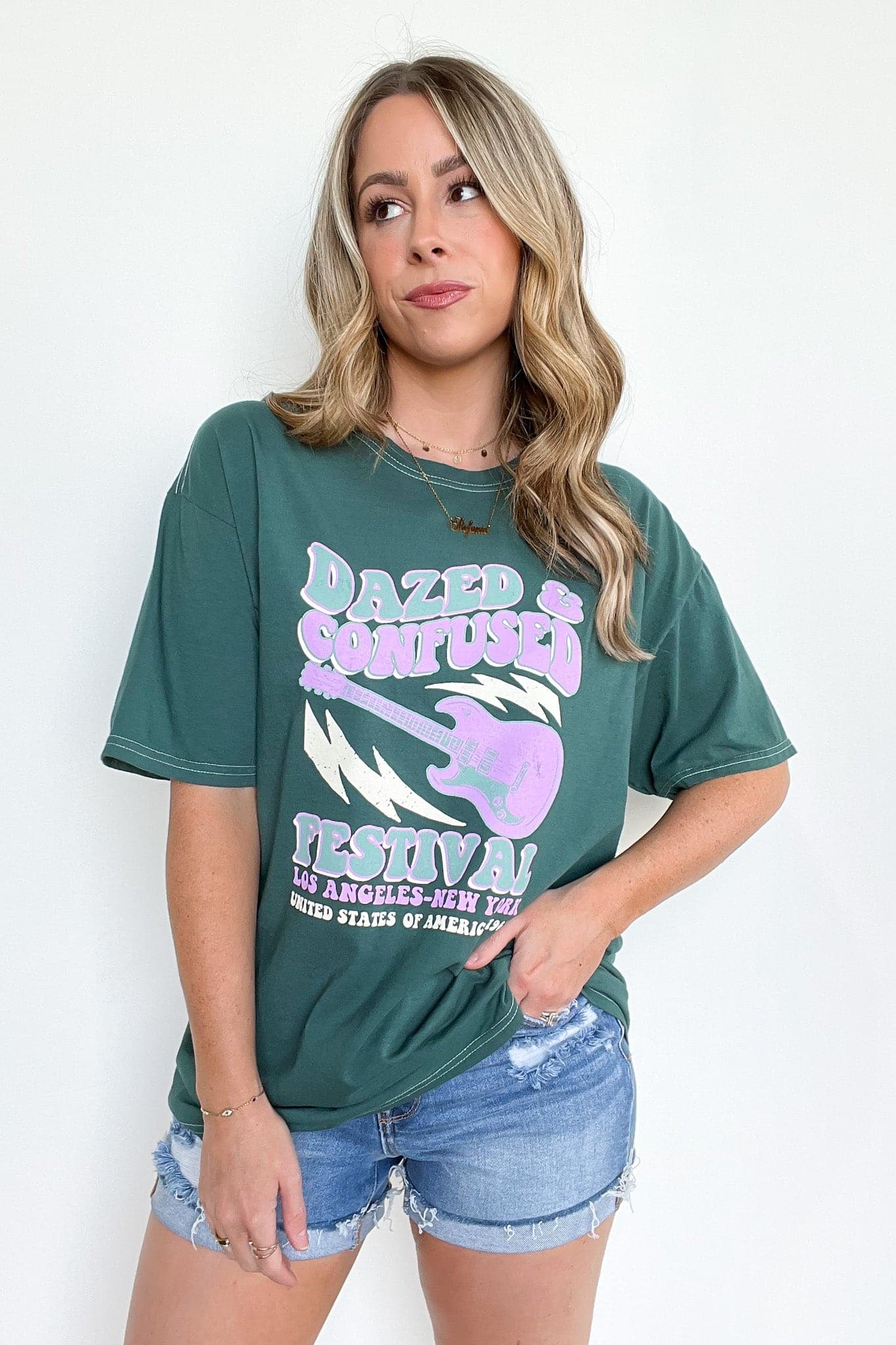 SM / Forest Green Dazed & Confused Festival Oversized Vintage Graphic Tee - BACK IN STOCK - Madison and Mallory