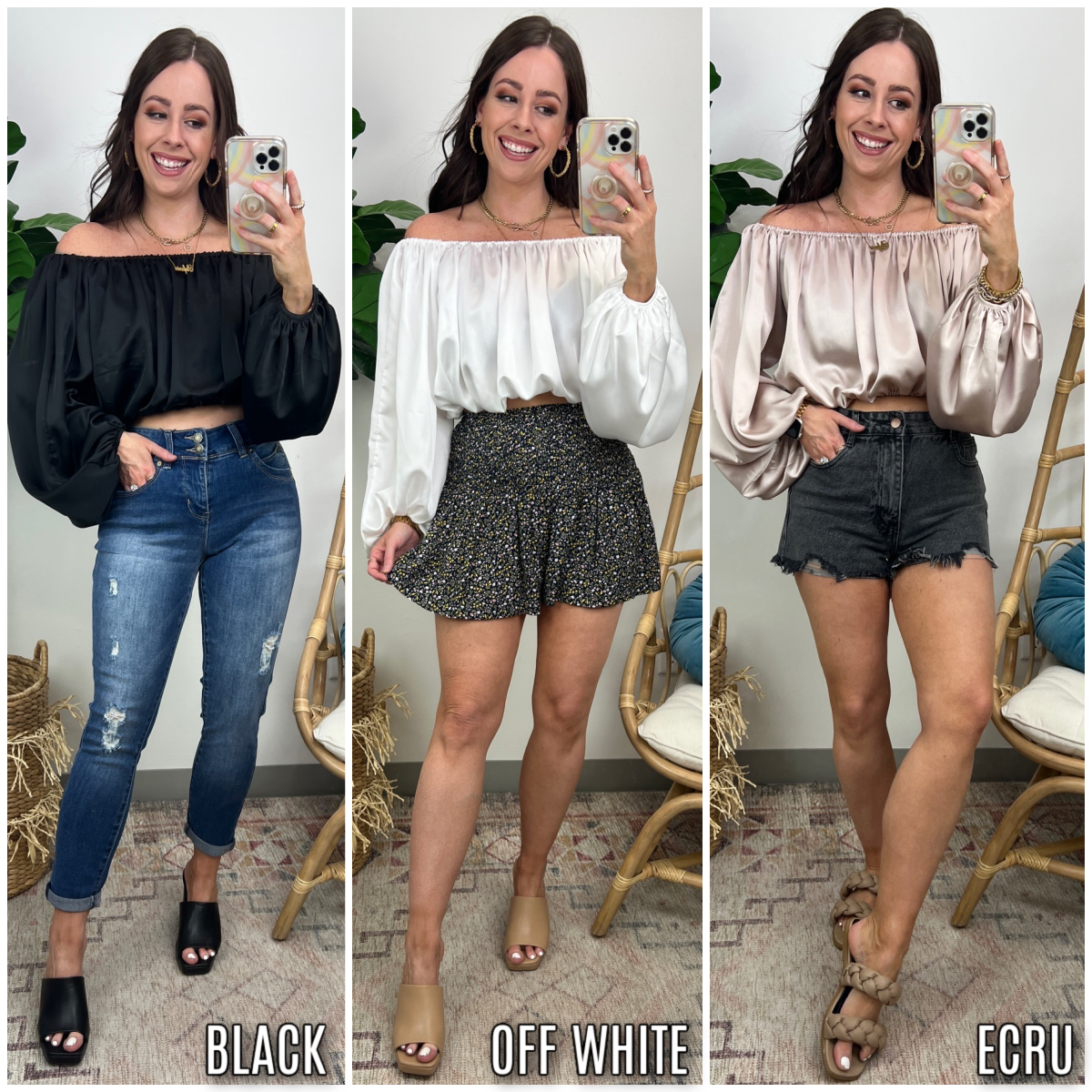  Dazzling Beauty Satin Off Shoulder Bubble Sleeve Top - Madison and Mallory