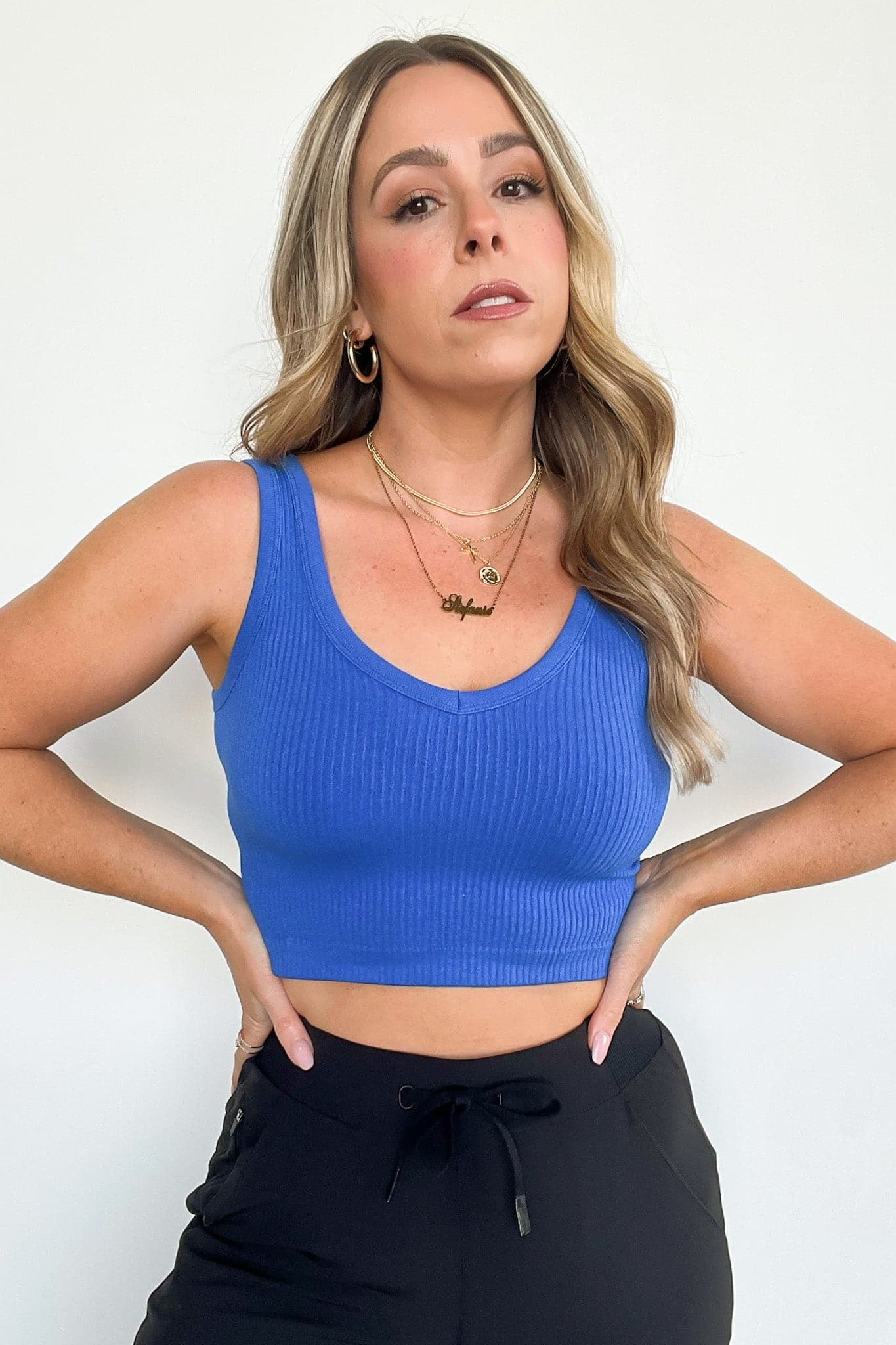 Royal Blue / S Deema Ribbed Seamless Cropped Tank Bra Top - BACK IN STOCK - Madison and Mallory