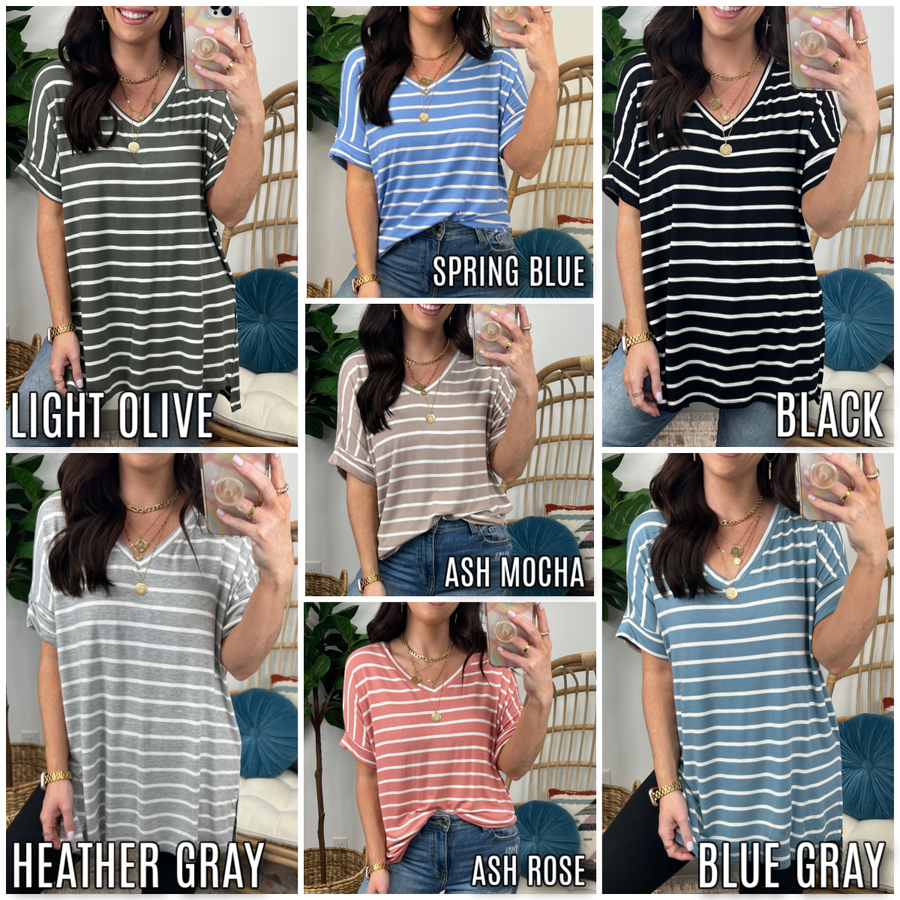  Delainy Striped V-Neck Top - Madison and Mallory