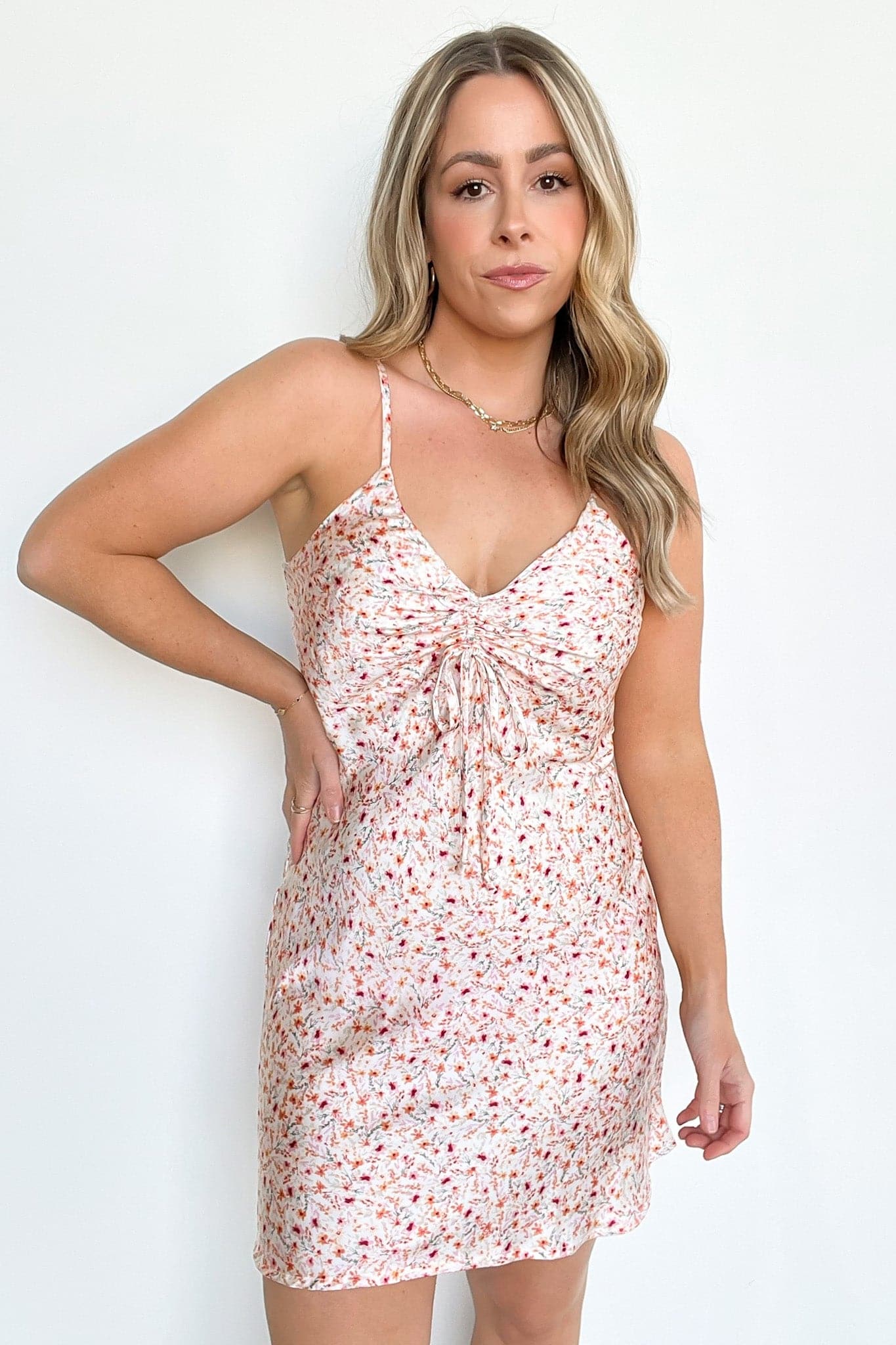  Delightful Darling Floral Ruched Front Dress - Madison and Mallory