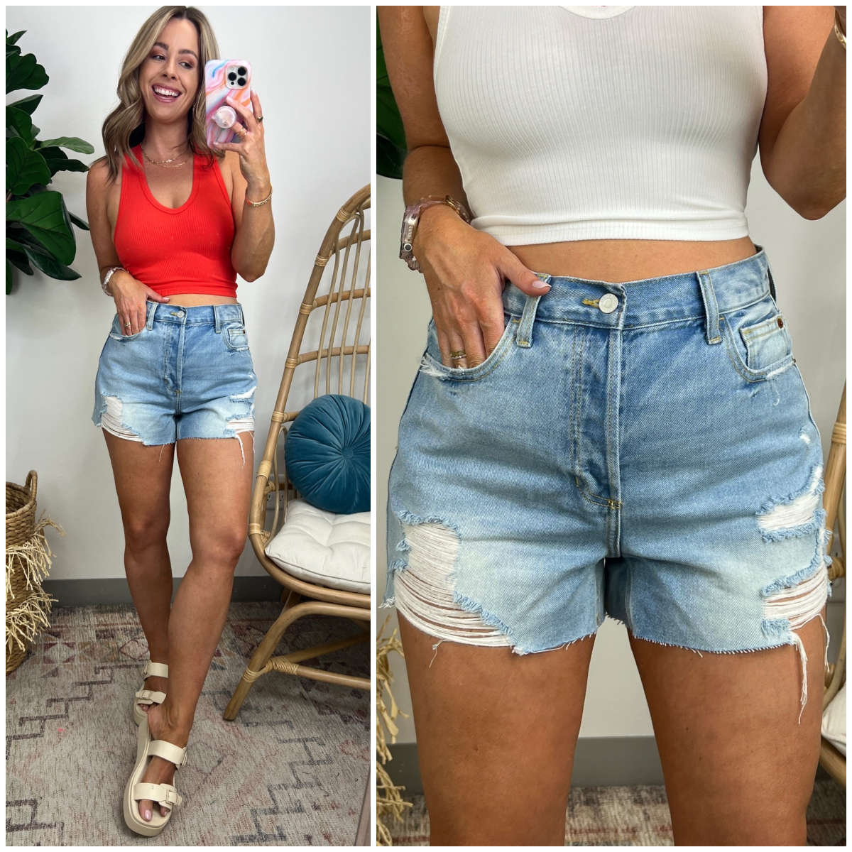  Delina High Rise Distressed Mom Shorts - Madison and Mallory