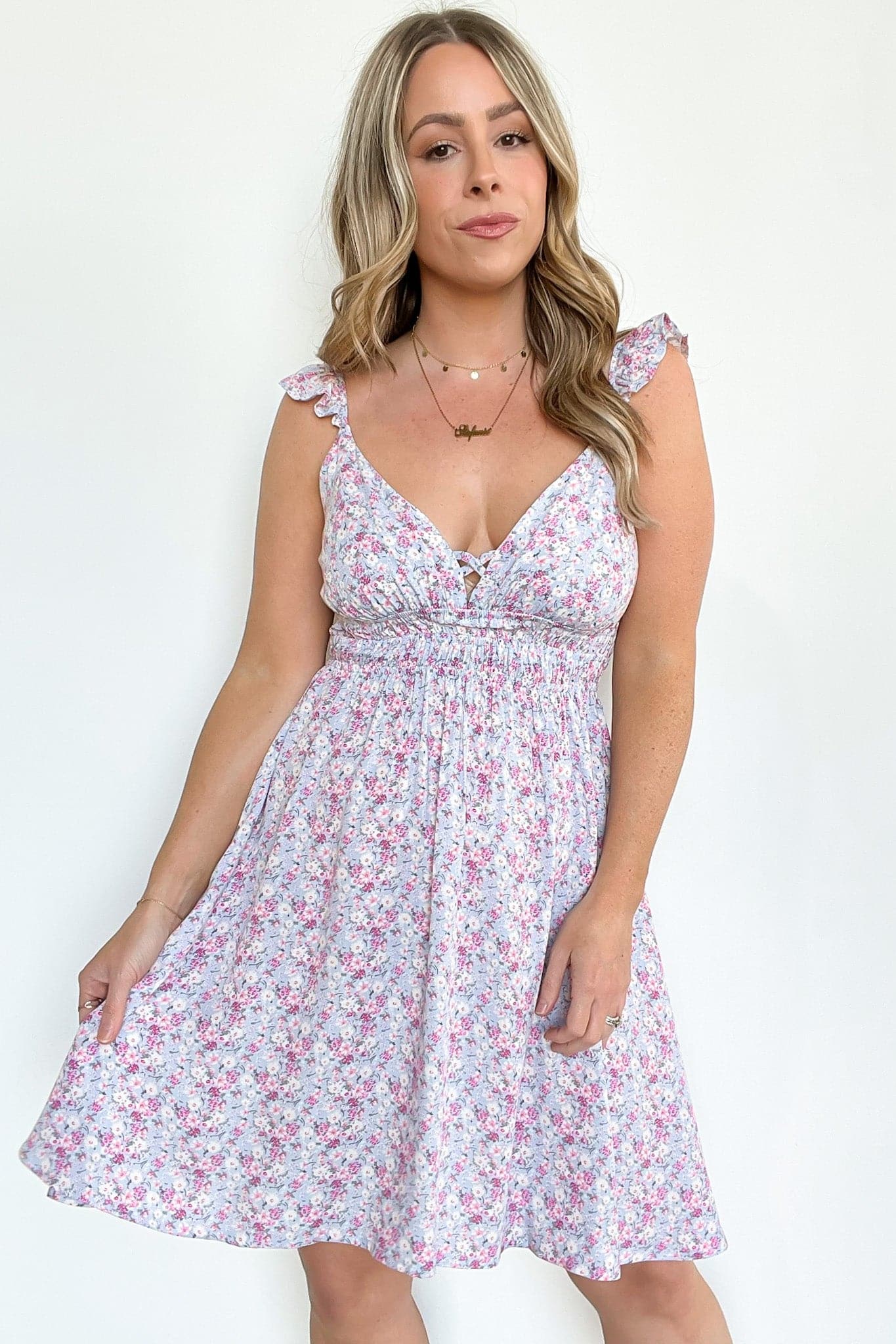  Desti Floral Ruffle Smocked Dress | CURVE - FINAL SALE - Madison and Mallory