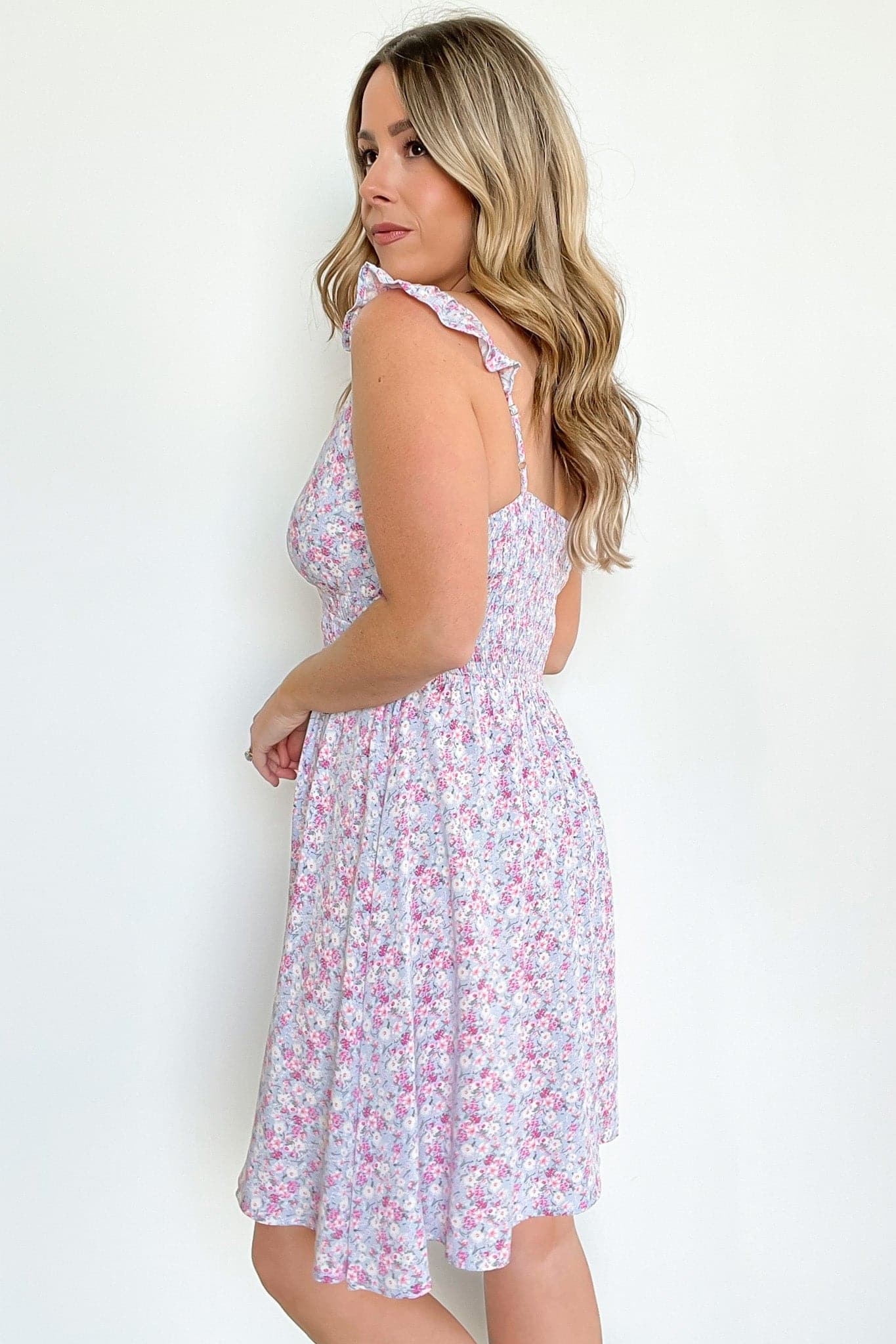  Desti Floral Ruffle Smocked Dress | CURVE - FINAL SALE - Madison and Mallory