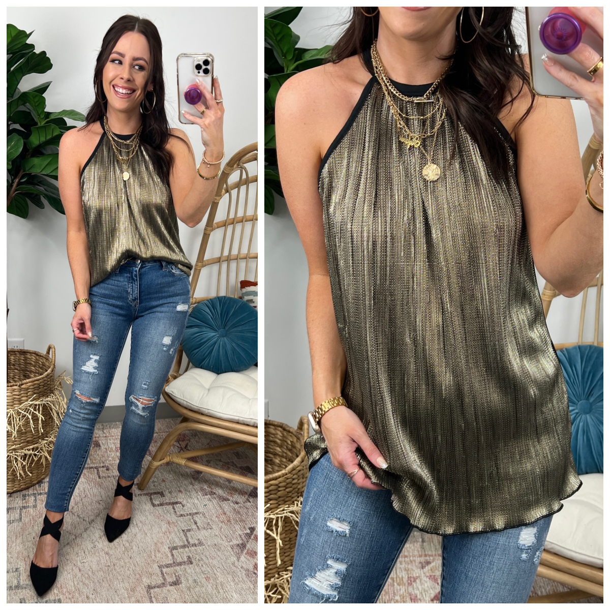  Divine Invitation Flowy Shimmer Tank Top - Madison and Mallory