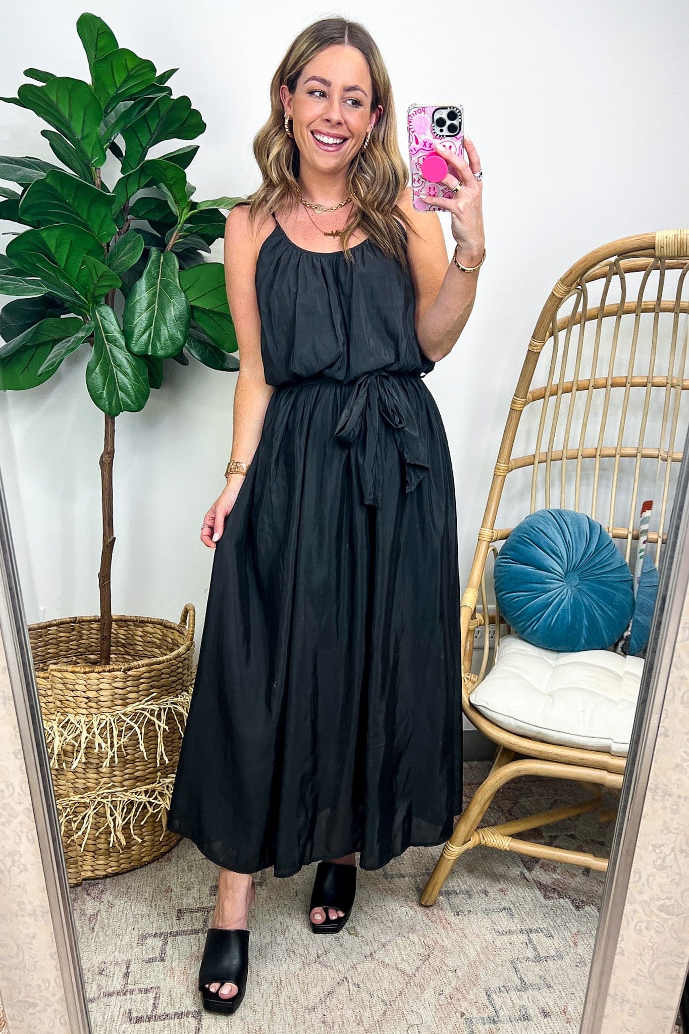Black / S Divinely Inspired Waist Tie Flowy Maxi Dress - Madison and Mallory