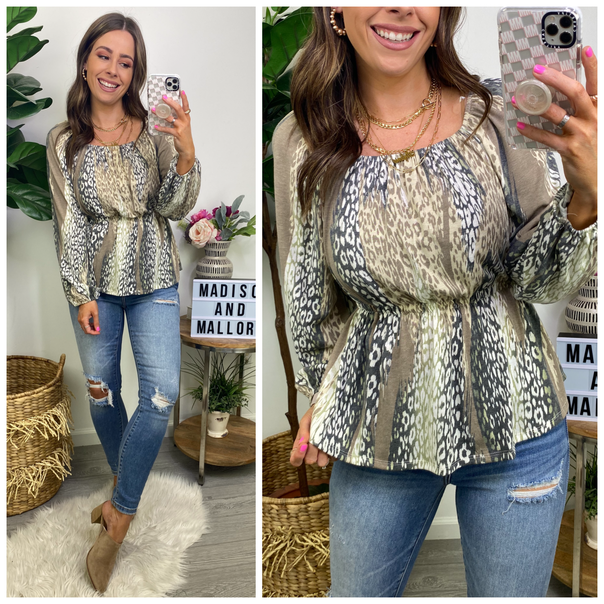  Doing Just Fine Off Shoulder Animal Print Top - Madison and Mallory