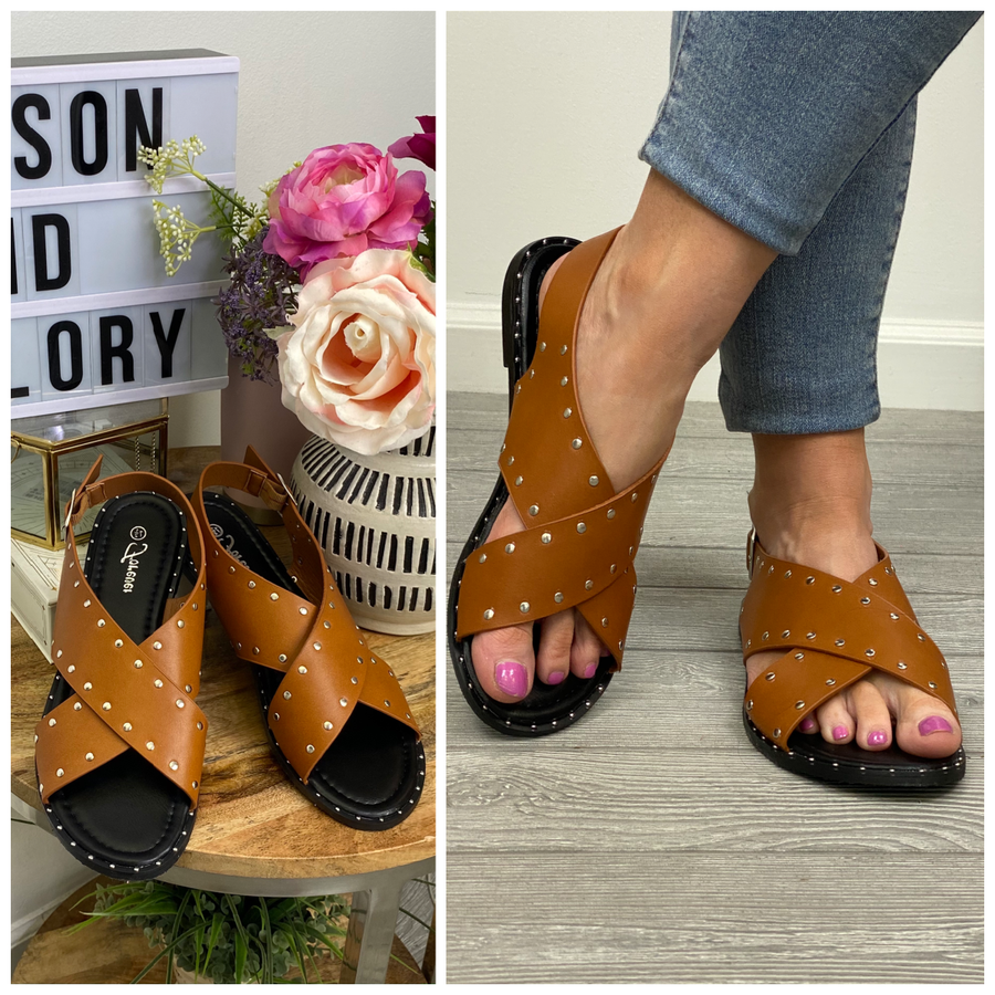  Dorcey Faux Leather Studded Sandals - FINAL SALE - Madison and Mallory