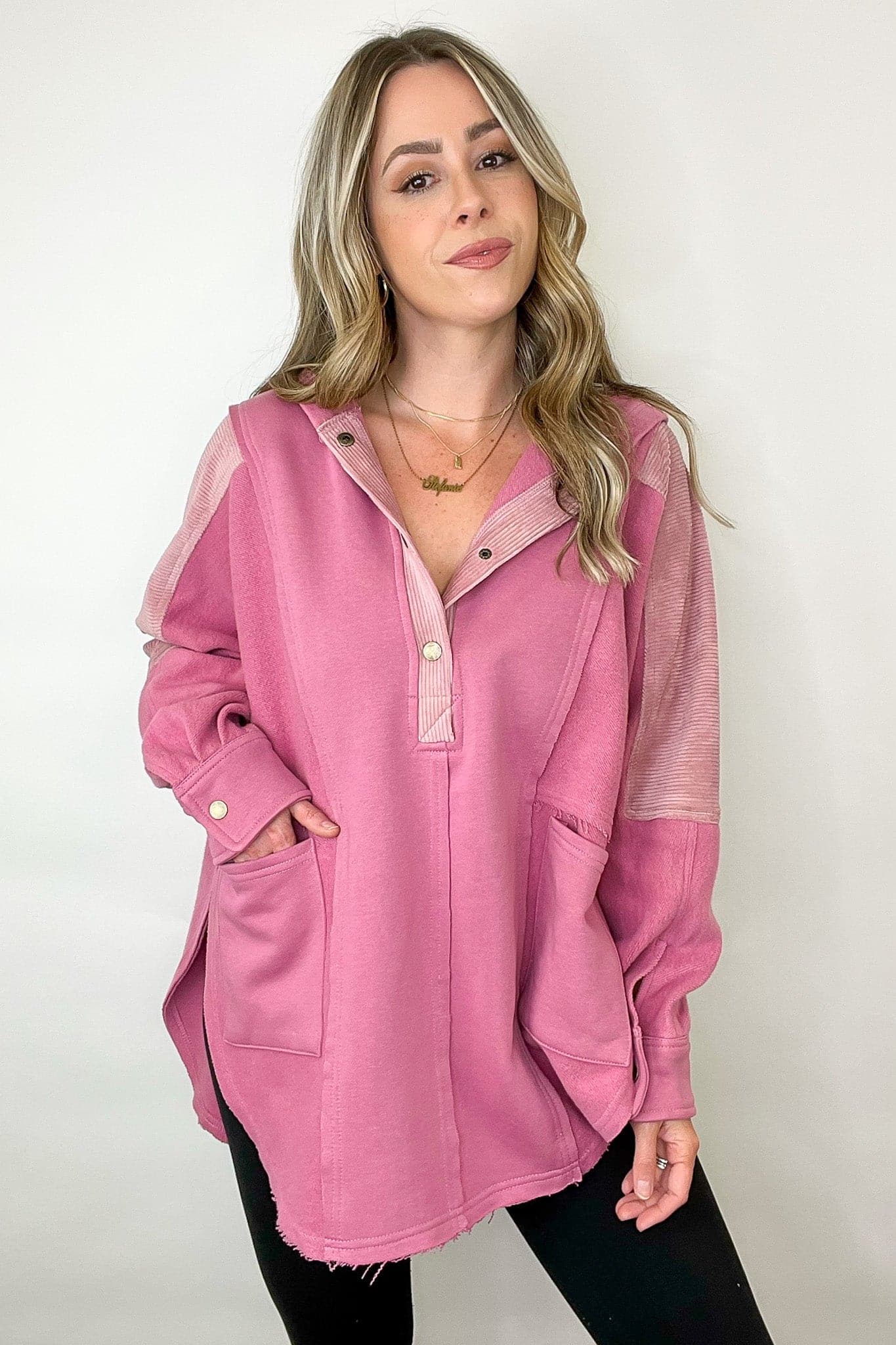 Berry / S Dove Oversized Henley Pullover - BACK IN STOCK - Madison and Mallory