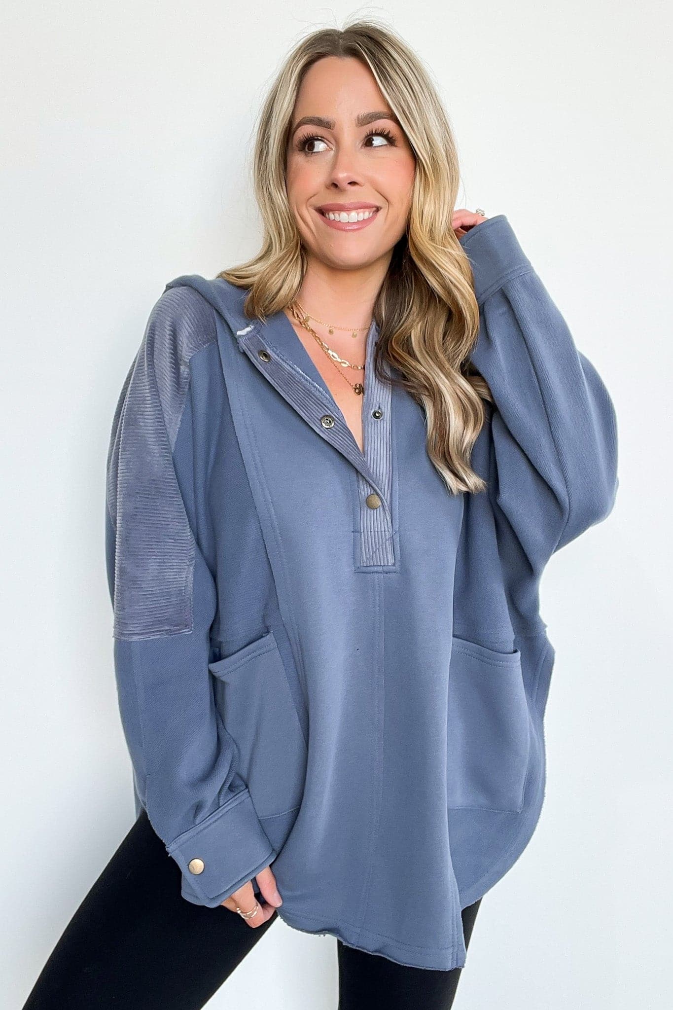Slate Blue / S Dove Oversized Henley Pullover - BACK IN STOCK - Madison and Mallory