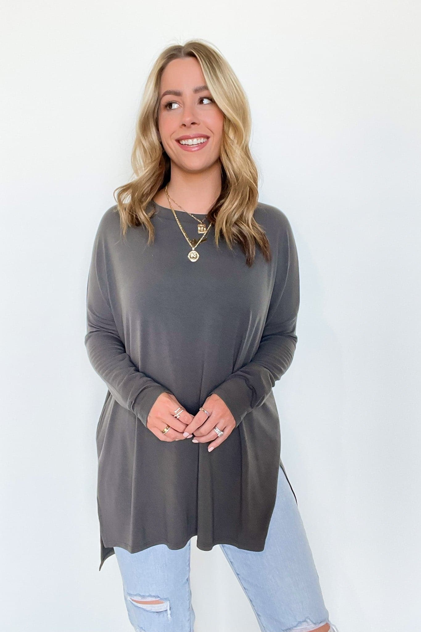 Ash Gray / S Downtown Walk Long Sleeve Tunic Top - FINAL SALE - Madison and Mallory