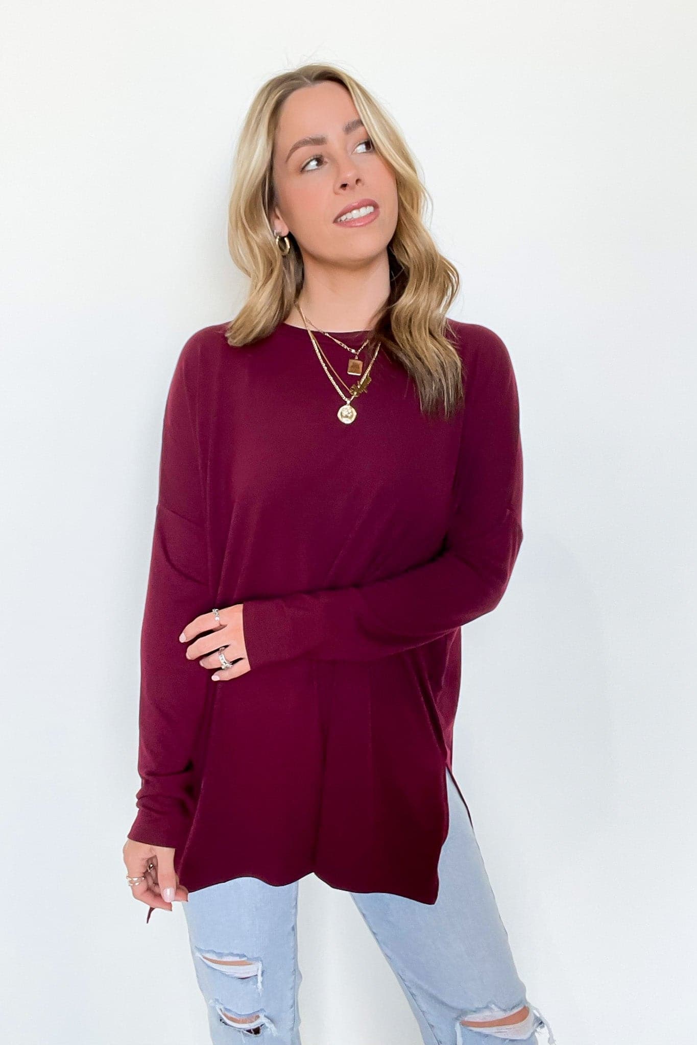Dark Burgundy / S Downtown Walk Long Sleeve Tunic Top - FINAL SALE - Madison and Mallory