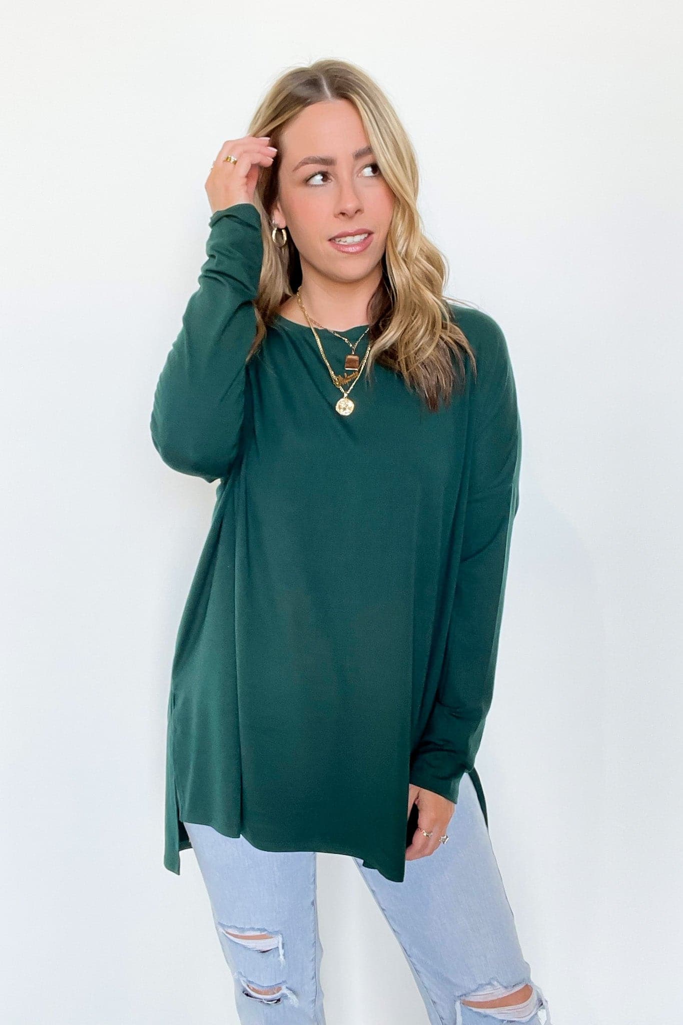 Hunter Green / S Downtown Walk Long Sleeve Tunic Top - FINAL SALE - Madison and Mallory